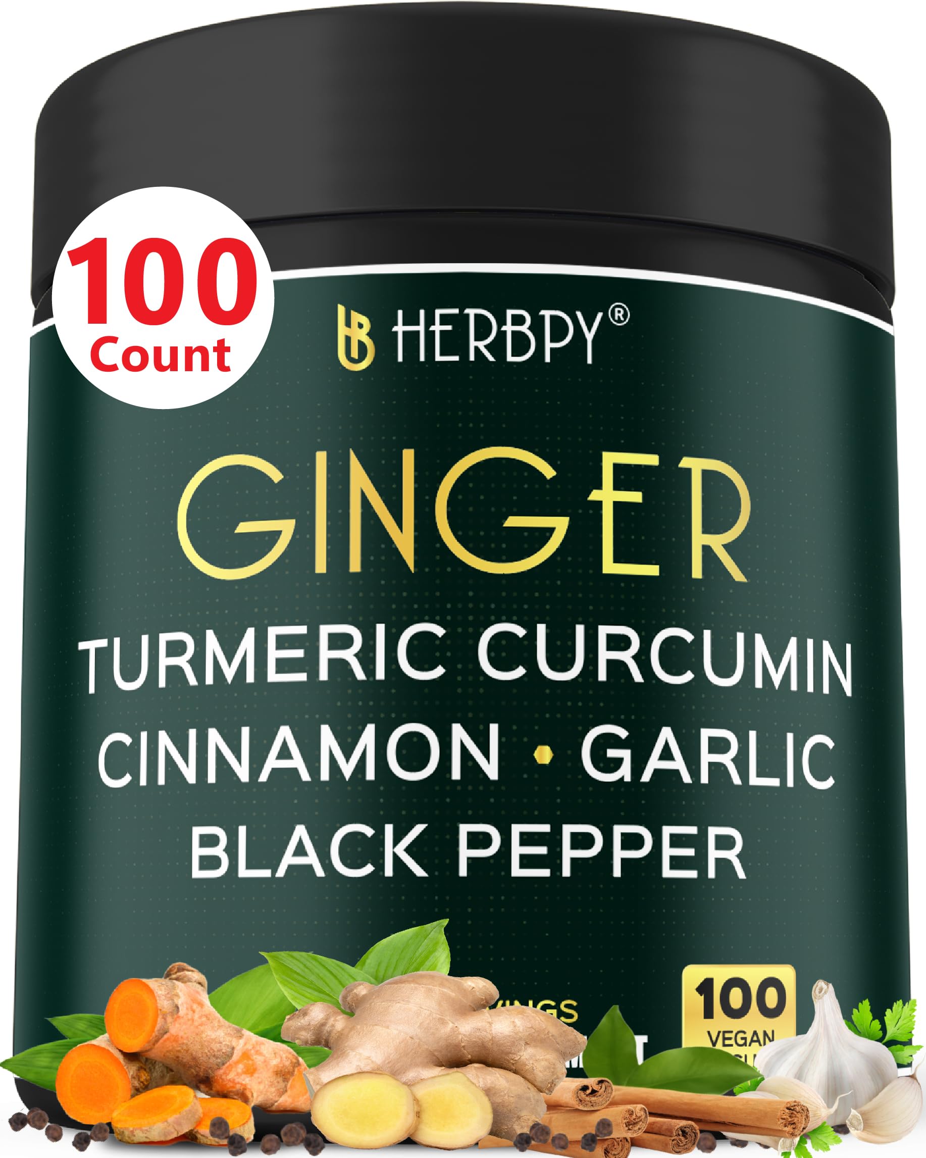 Herbpy 5in1 Ginger and Turmeric Capsules, 100 Count