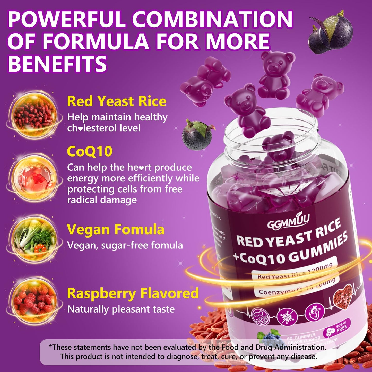 GGMMUU Red Yeast Rice with CoQ10 Gummies, 60 Count