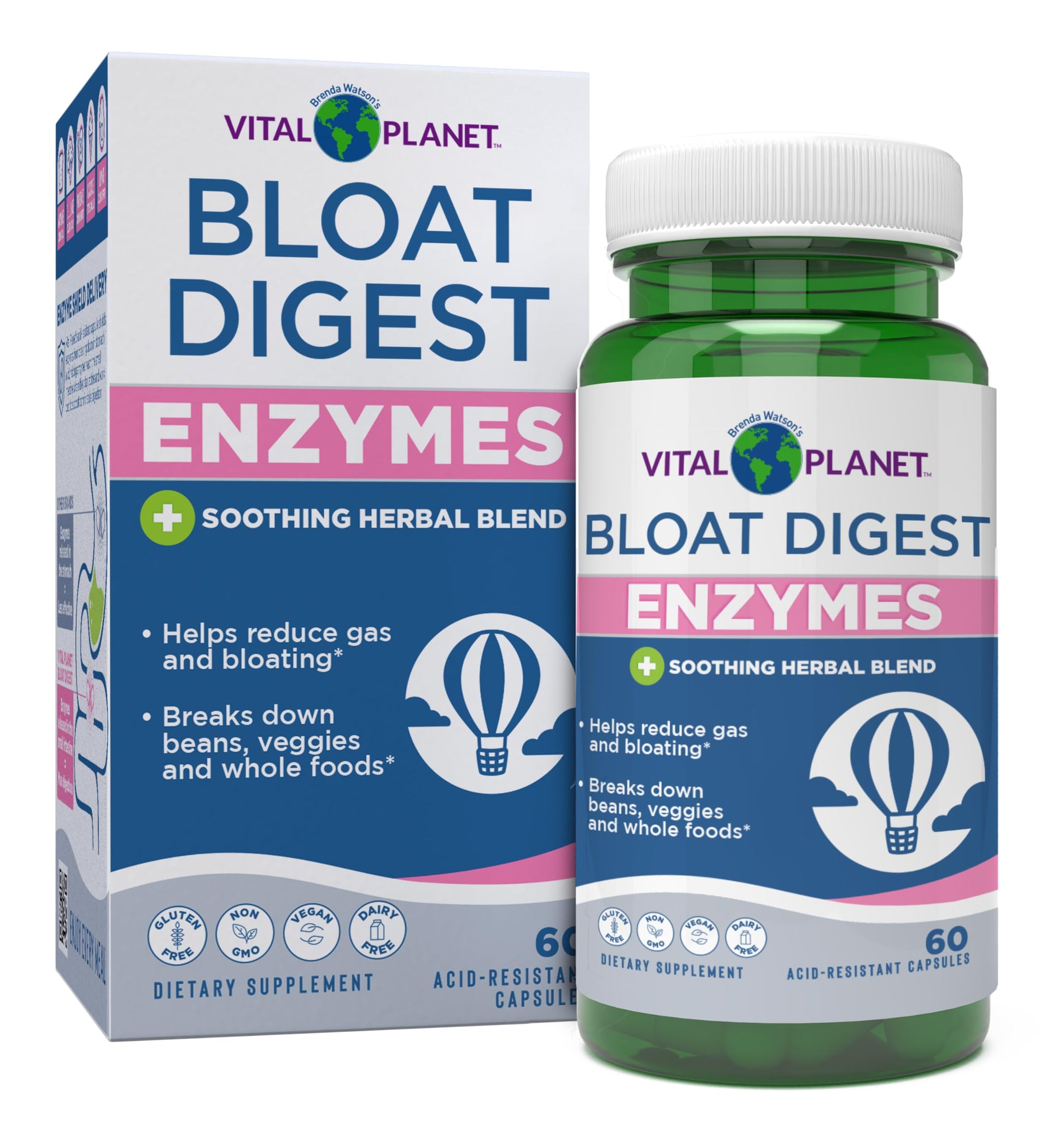 Vital Planet Digestive Enzymes Bloat Digest Complete Support Natural Enzyme Formula 60 Capsules