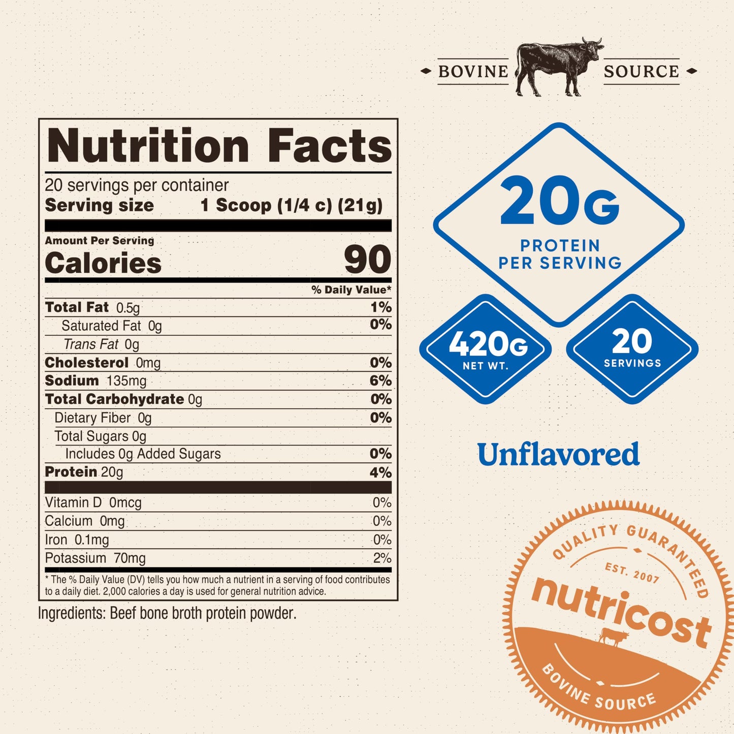 Nutricost Beef Bone Broth Protein Powder 14.3 Ounce
