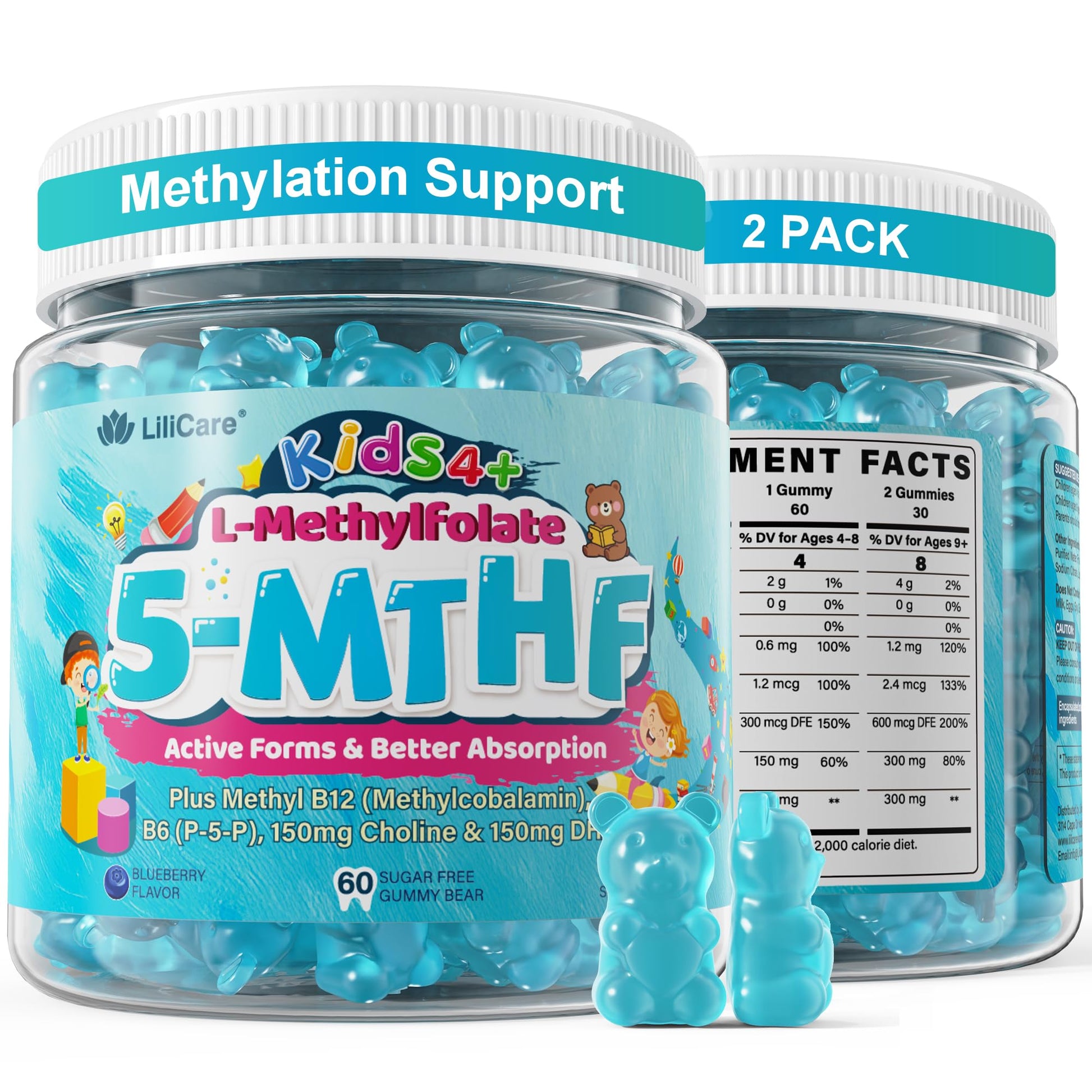 LILICARE L-Methylfolate for Kids Gummies 120 Gummies