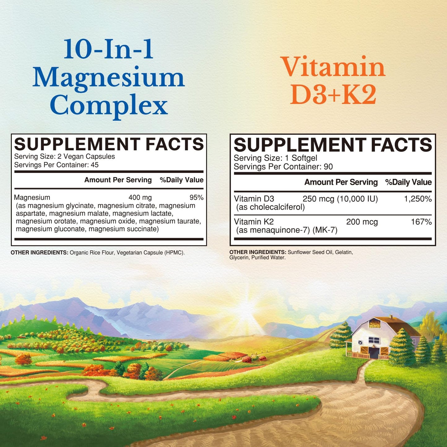 Vitalitown Ultra Magnesium & Vitamin D3 K2 Bundle Capsule 180 Count