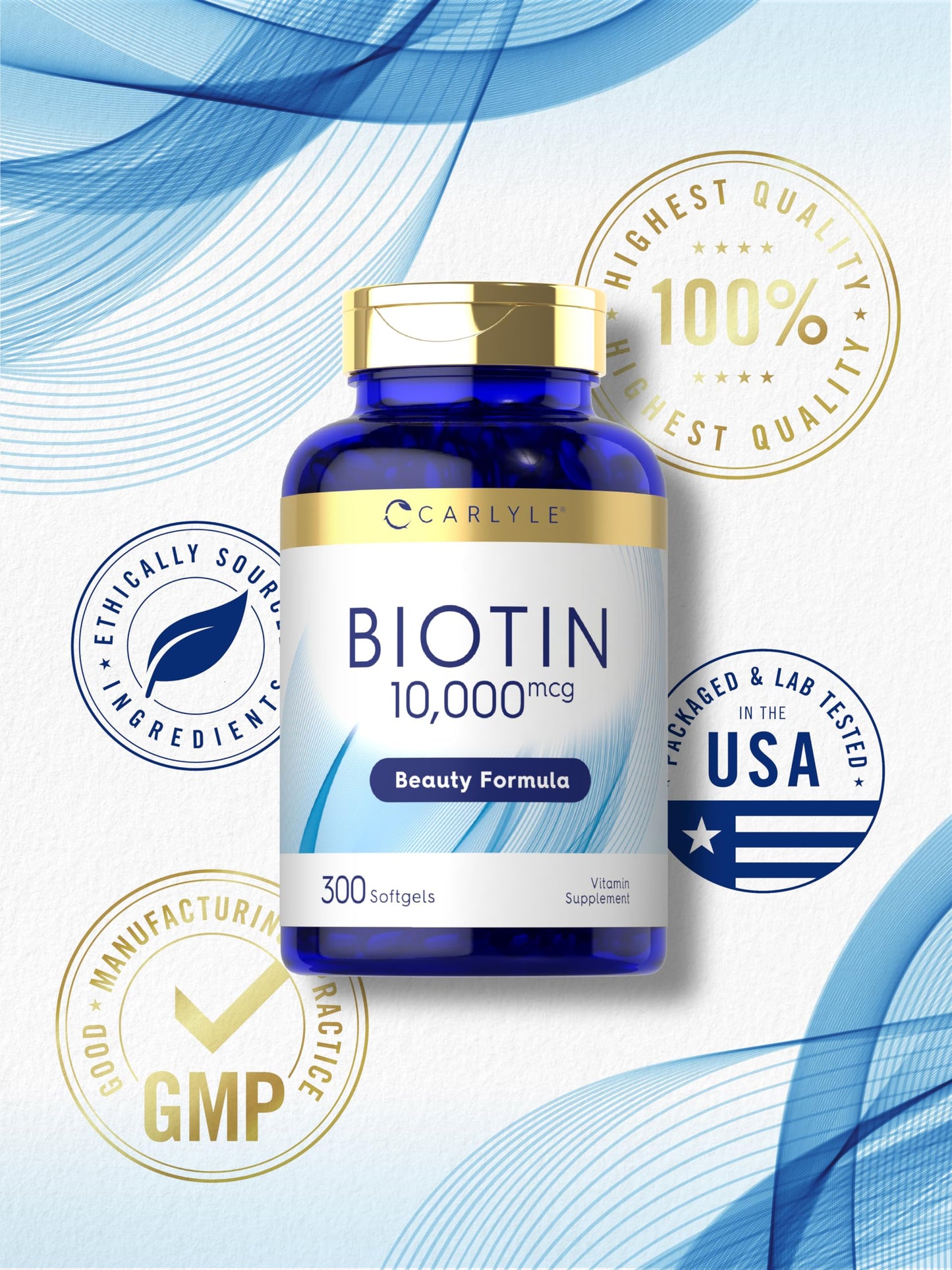 Carlyle Biotin 10000mcg Softgels, 300 Count