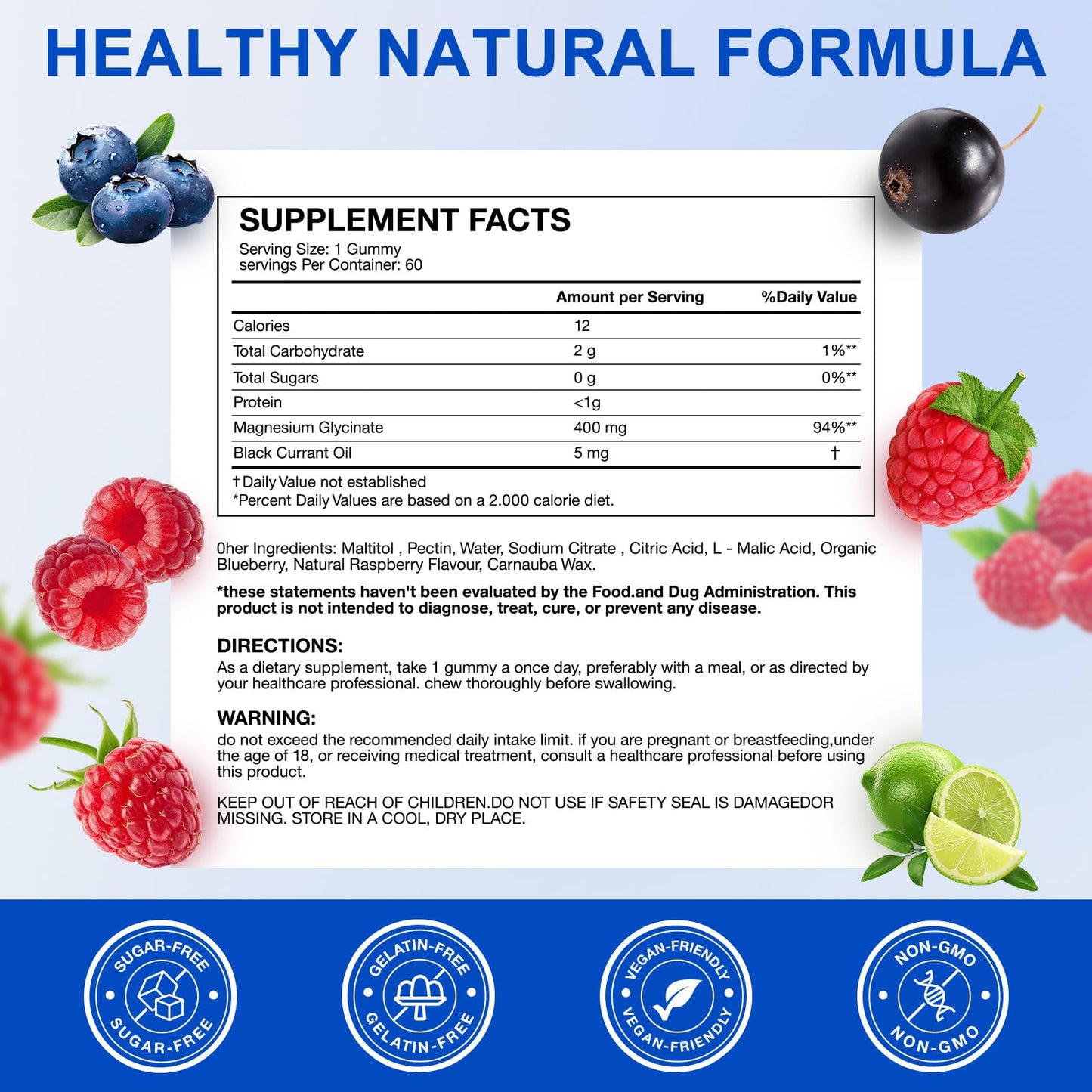 SOLEMEONY Magnesium Glycinate 400mg, 60 Gummies