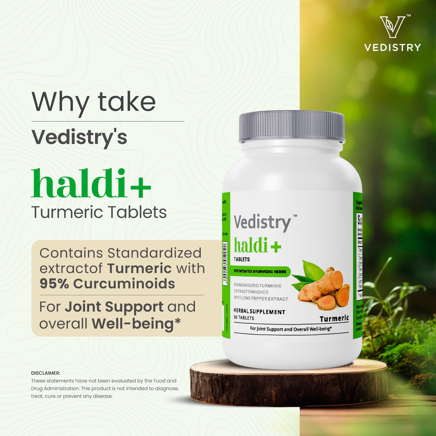 Vedistry Turmeric Tablets with Curcumin & Long Pepper, 60 Tablets