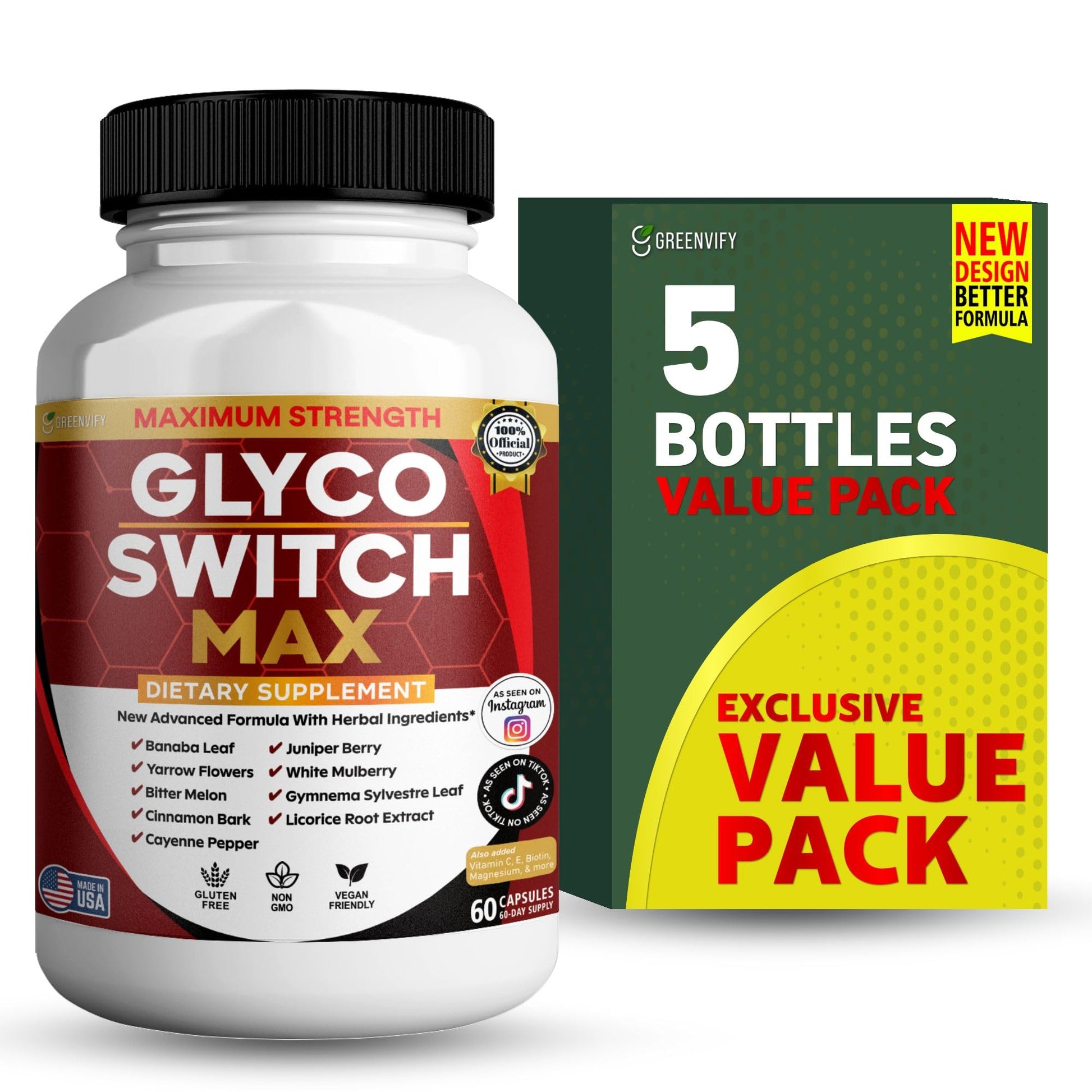 GREENVIFY Glyco Switch Max Maximum Strength Dietary Supplement, 60 Veggie Capsules