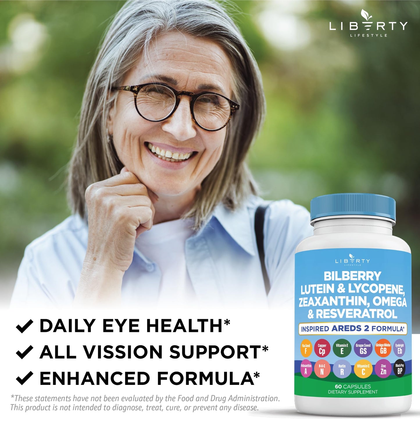 Liberty Lifestyle Eye Health Vitamins with Bilberry, Lutein & Zeaxanthin, Lycopene, Resveratrol, Grape Seed Extract, Flaxseed Astaxanthin- AREDS 2 Capsule, 120