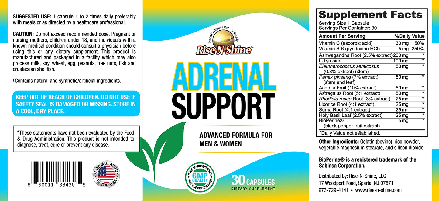 Rise-N-Shine Adrenal Daily Support Supplement 30 Capsules
