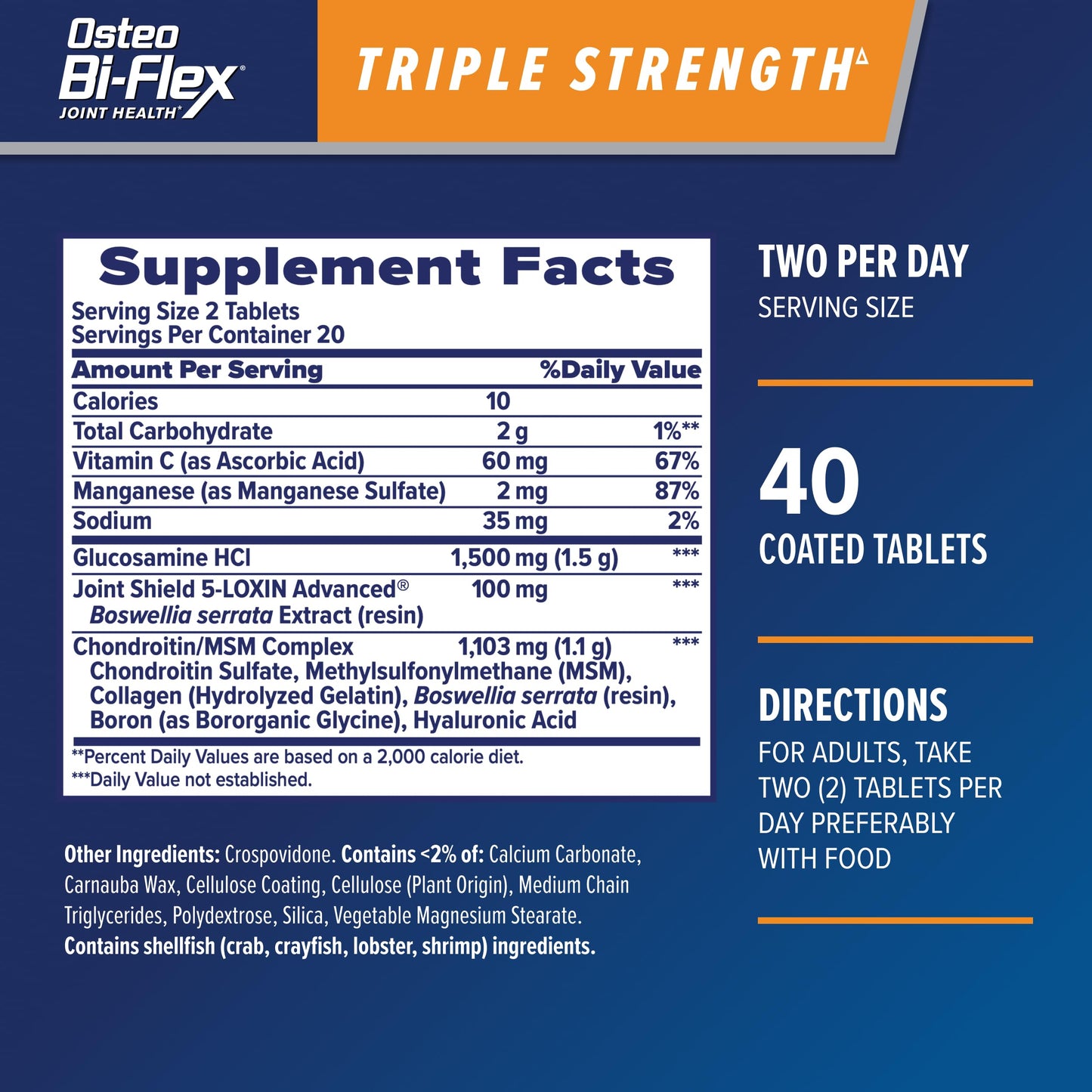 Osteo Bi-Flex Triple Strength Glucosamine Chondroitin Supplement Tablet, 40 Count