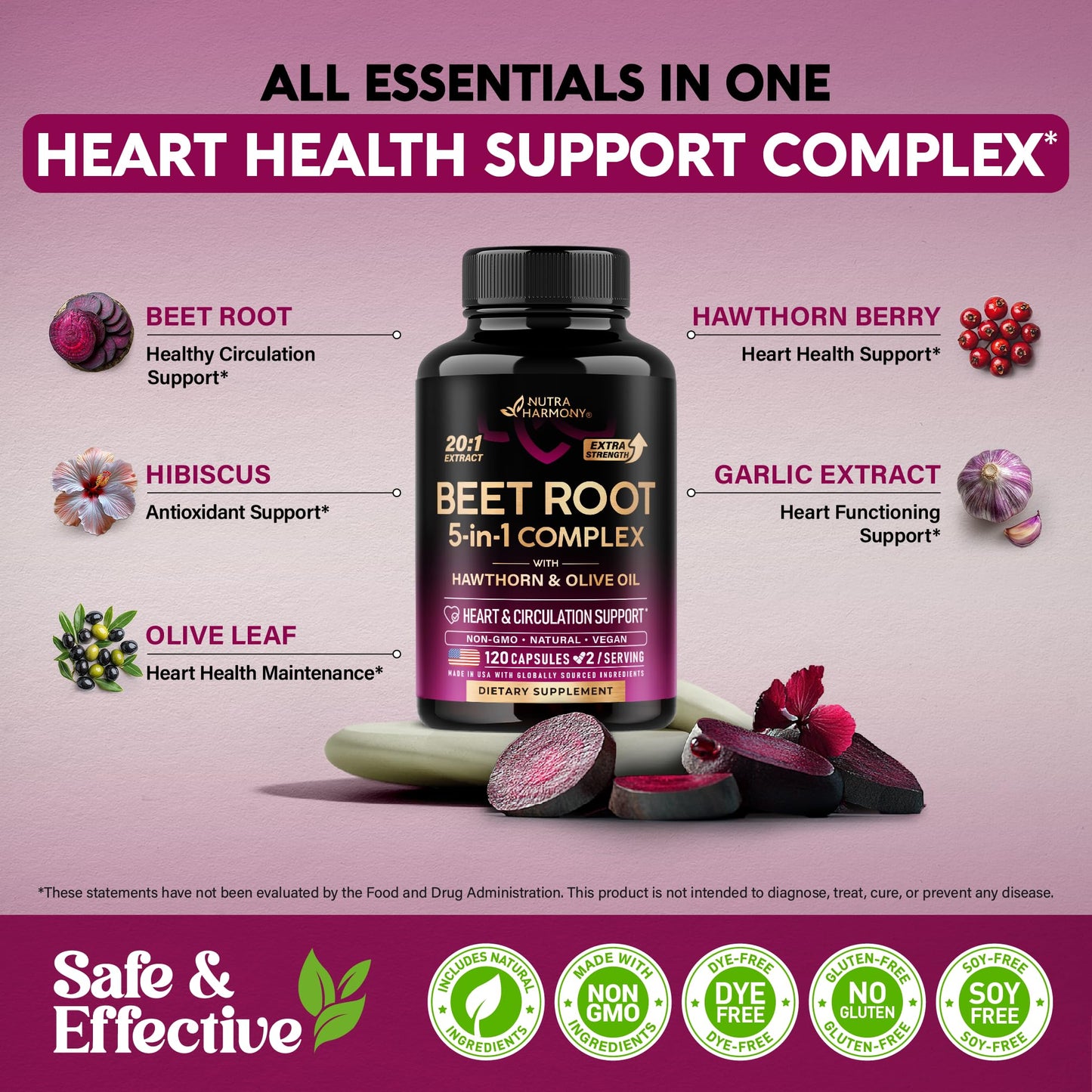 NUTRAHARMONY Beet Root Capsules, 120 Capsules