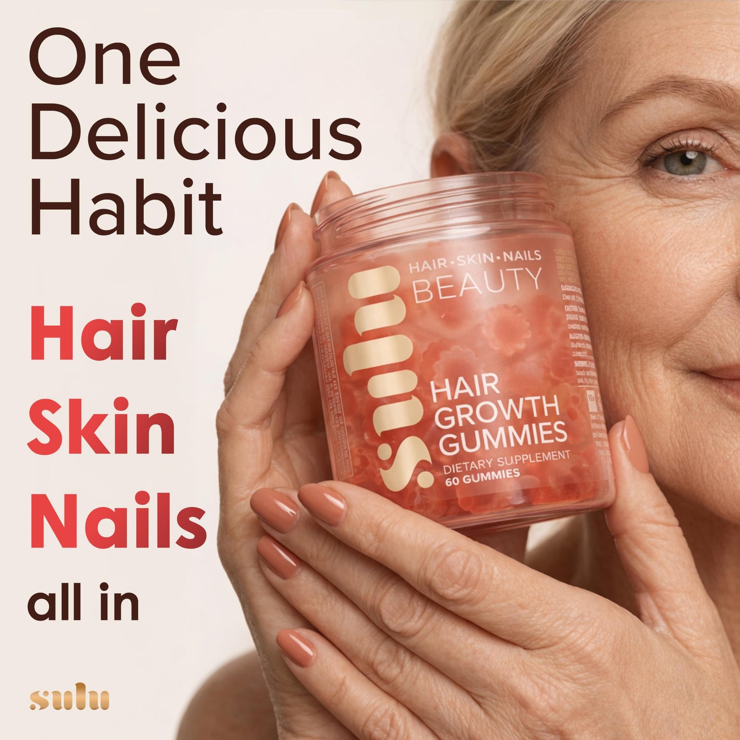 SULU Hair Growth Gummies Biotin Supplements for Women Skin Nails Vitamins, 60 Count