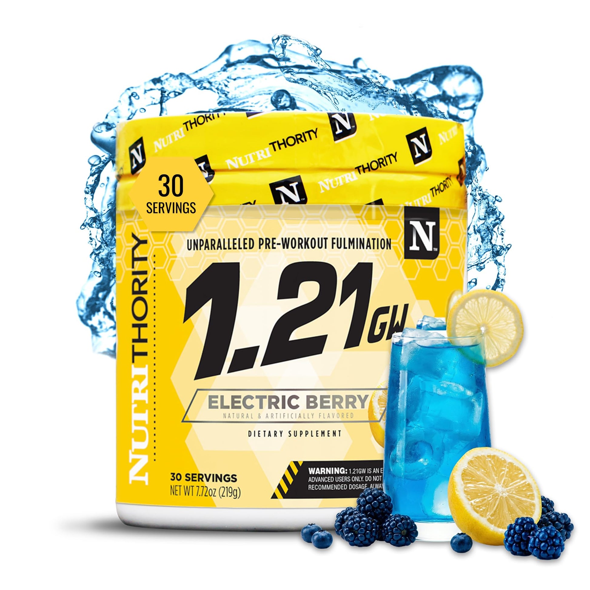 Nutrithority High Stim Pre Workout Powder for Men, Electric Berry, 19 Servings