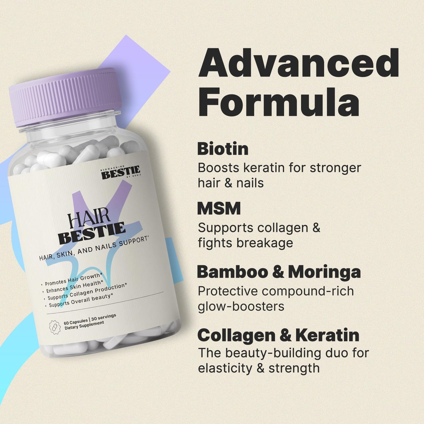 Biohacking Bestie Hair Bestie Supplement Capsule, 60 Capsules