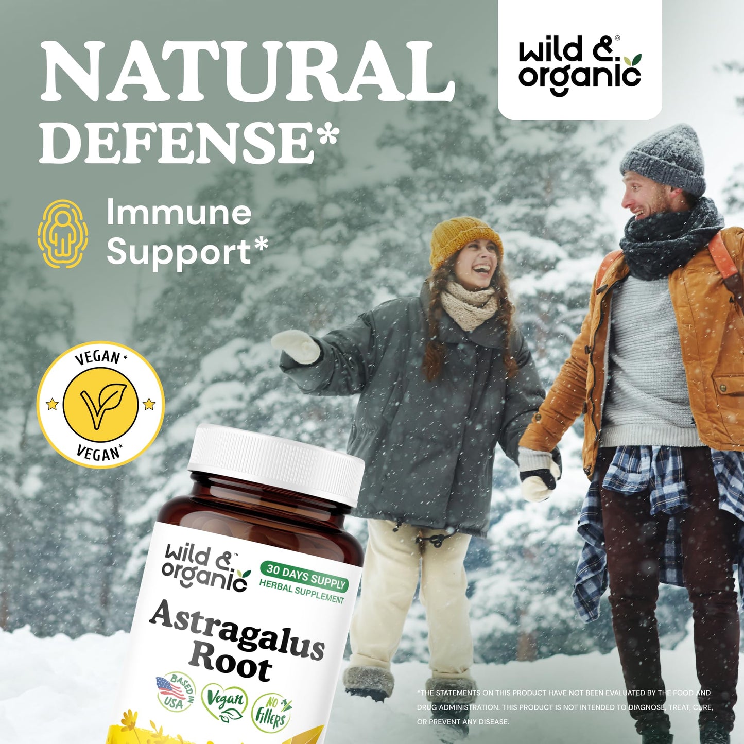 Wild & Organic Astragalus Root Capsules 1200 mg, 60 Count
