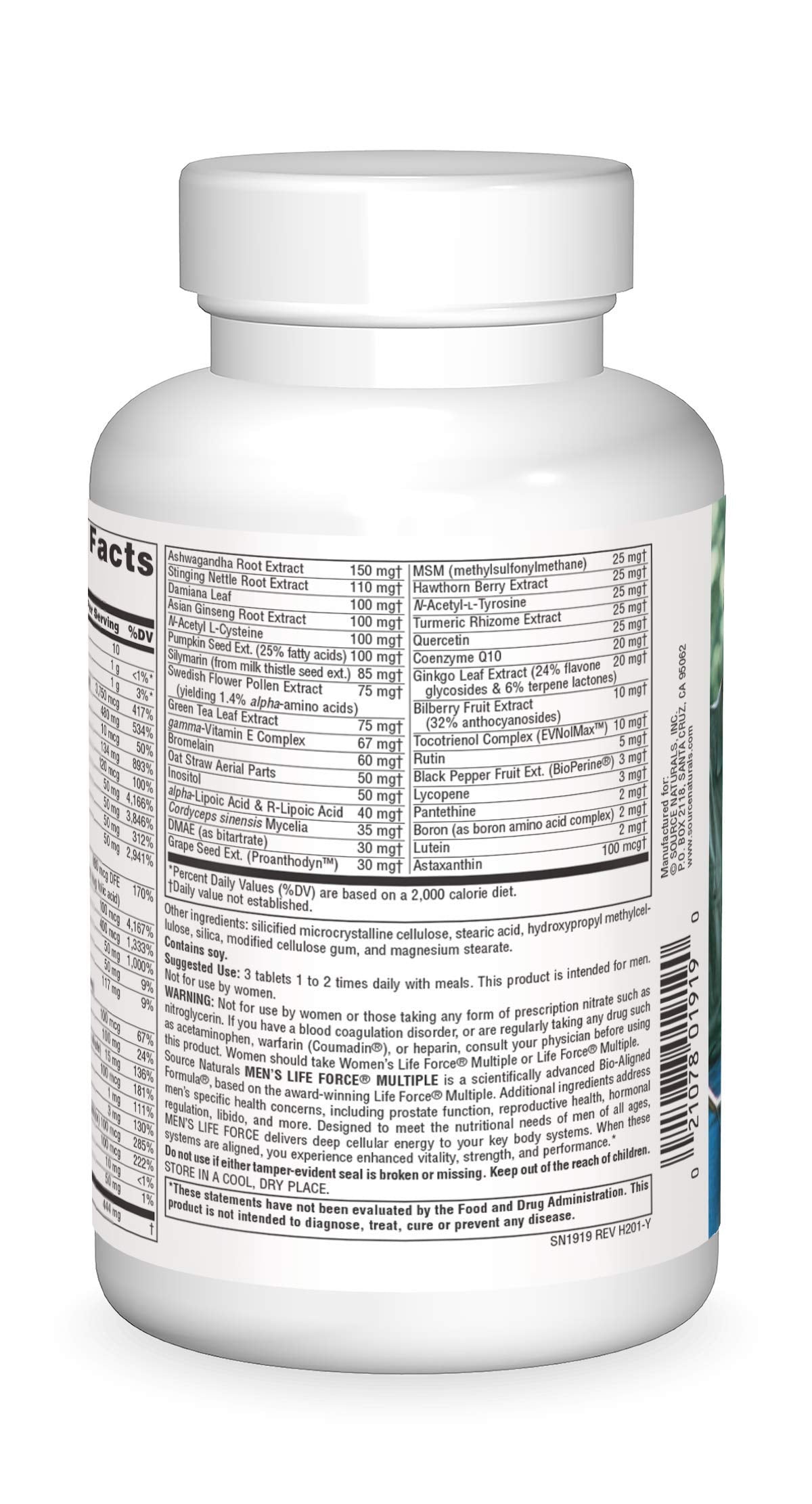 Source Naturals Men's Life Force Daily Multivitamin & Immune Health Supplement Tablets 90