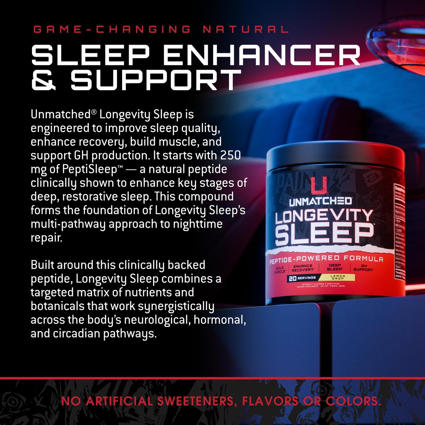Unmatched Longevity Sleep | PeptiSleep Sleep & Recovery Formula with Melatonin, Magnesium & Senactiv | Advanced Nighttime Support Powder 9.88 Ounce