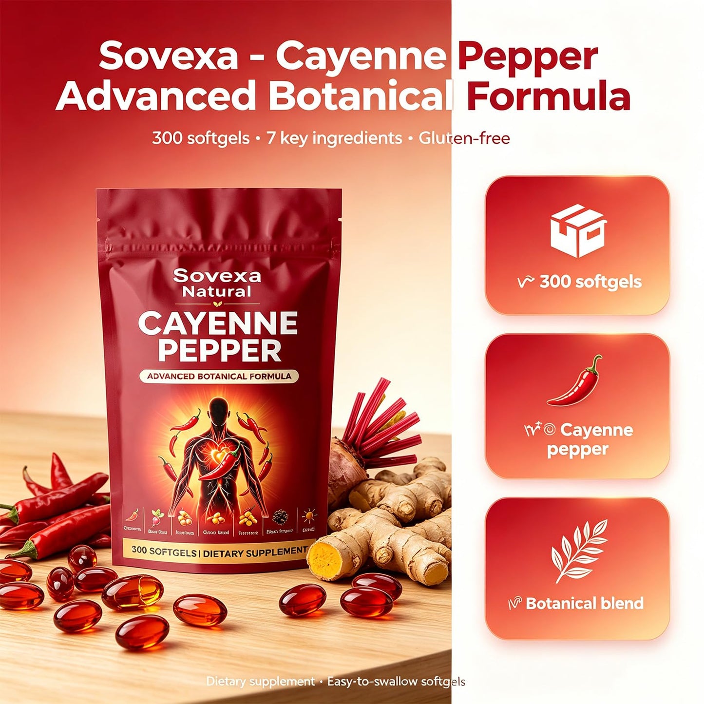 Sovexa Natural Cayenne Pepper Active Capsaicin Supplement Capsule, 1 Capsule