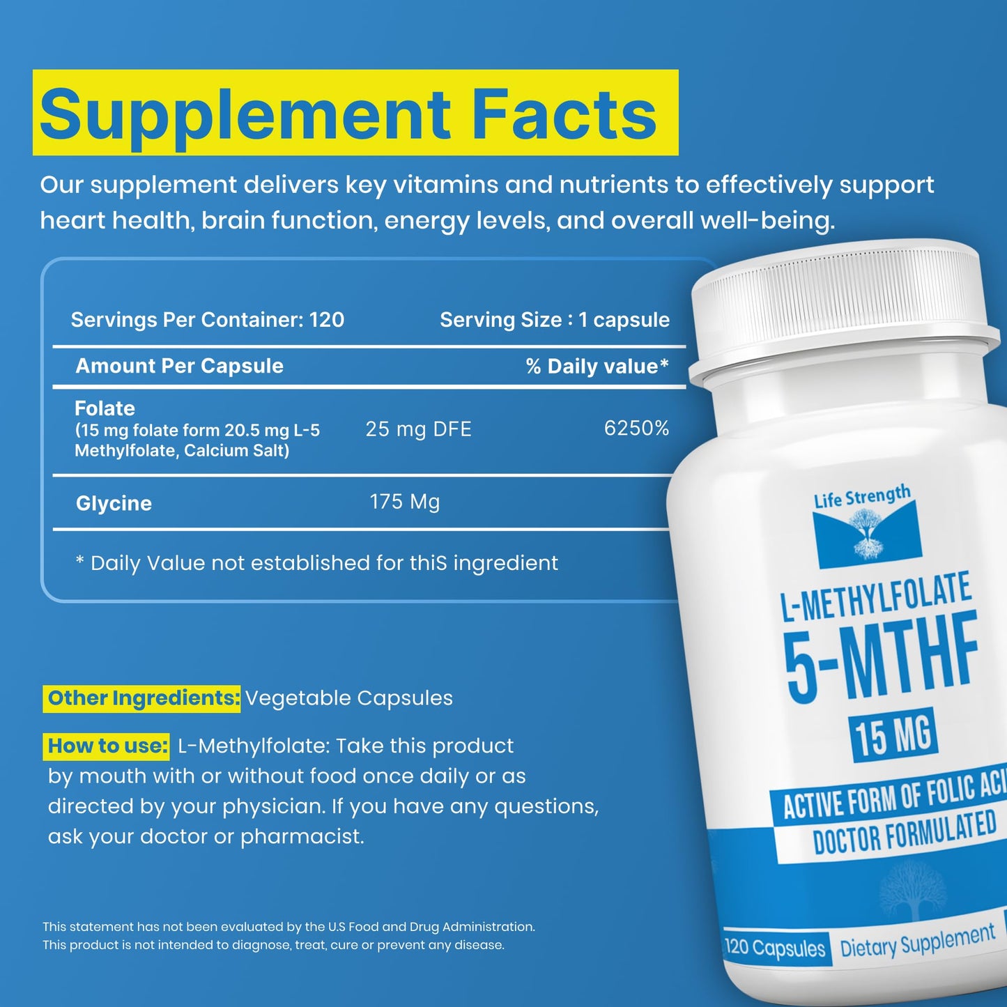 LifeStrength L-Methylfolate 15 MG Capsules 120 Count