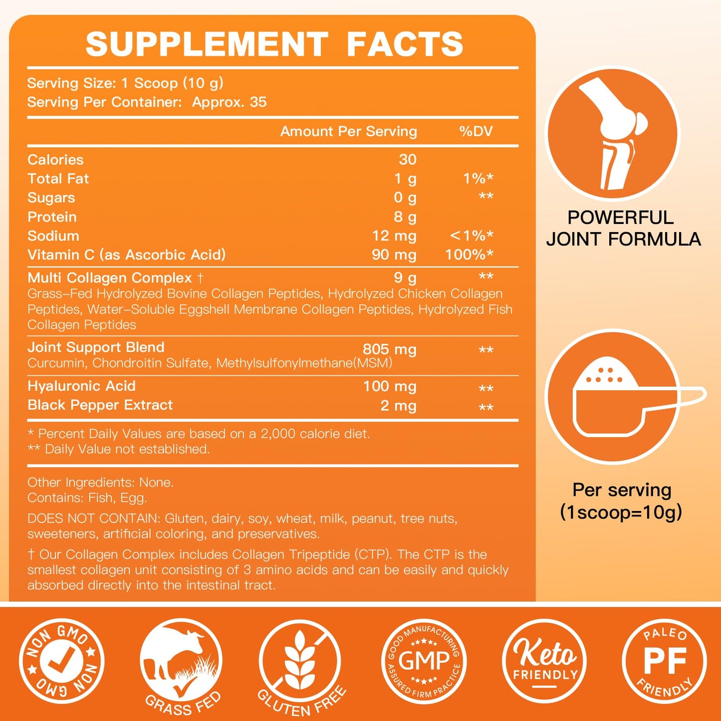 ZEBORA Multi-Collagen-Peptides Powder with MSM & CS for Joints, Type I II III V X Hydrolyzed Collagen Peptides with Hyaluronic Acid & Vitamin C for Hair, Skin, Nails, Non-GMO, 12.35 Ounce