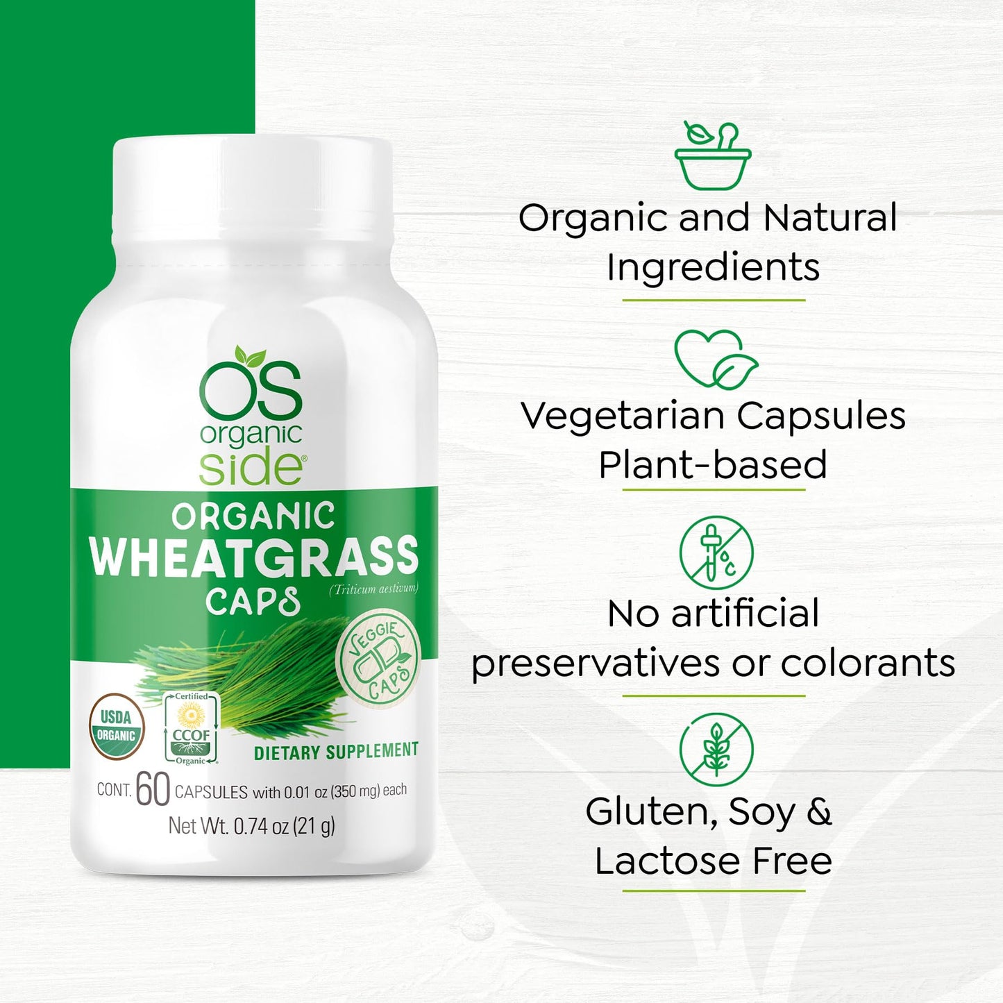 OS Organic Side Organic Wheatgrass Capsules, 60 Count