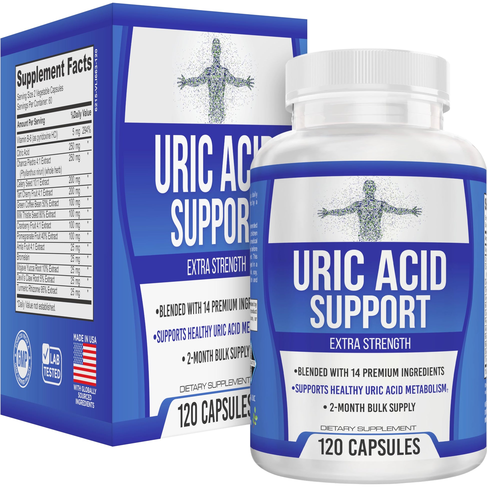 Elevate Recovery Supplements 2-Month Uric Acid Support (14-in-1) Supplement Capsule 120 Capsules