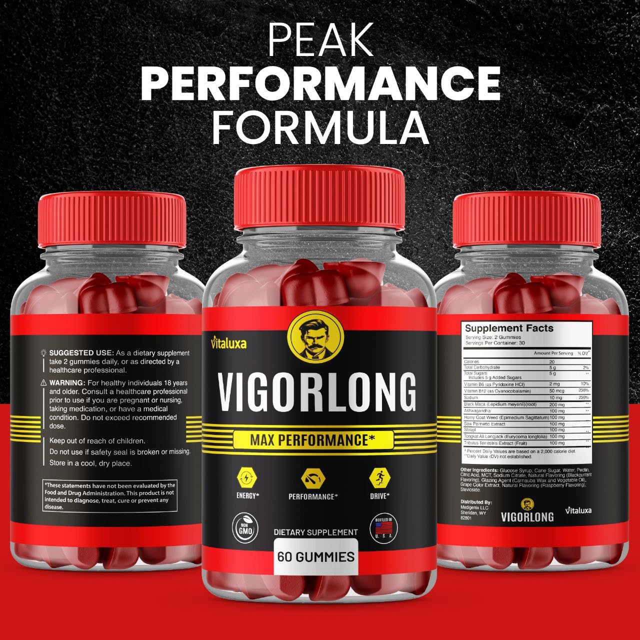 Vitaluxa Vigorlong Gummies Maximum Strength All Natural Advanced Formula Premium Blend Supplement for Health and Wellness, 180 Gummies