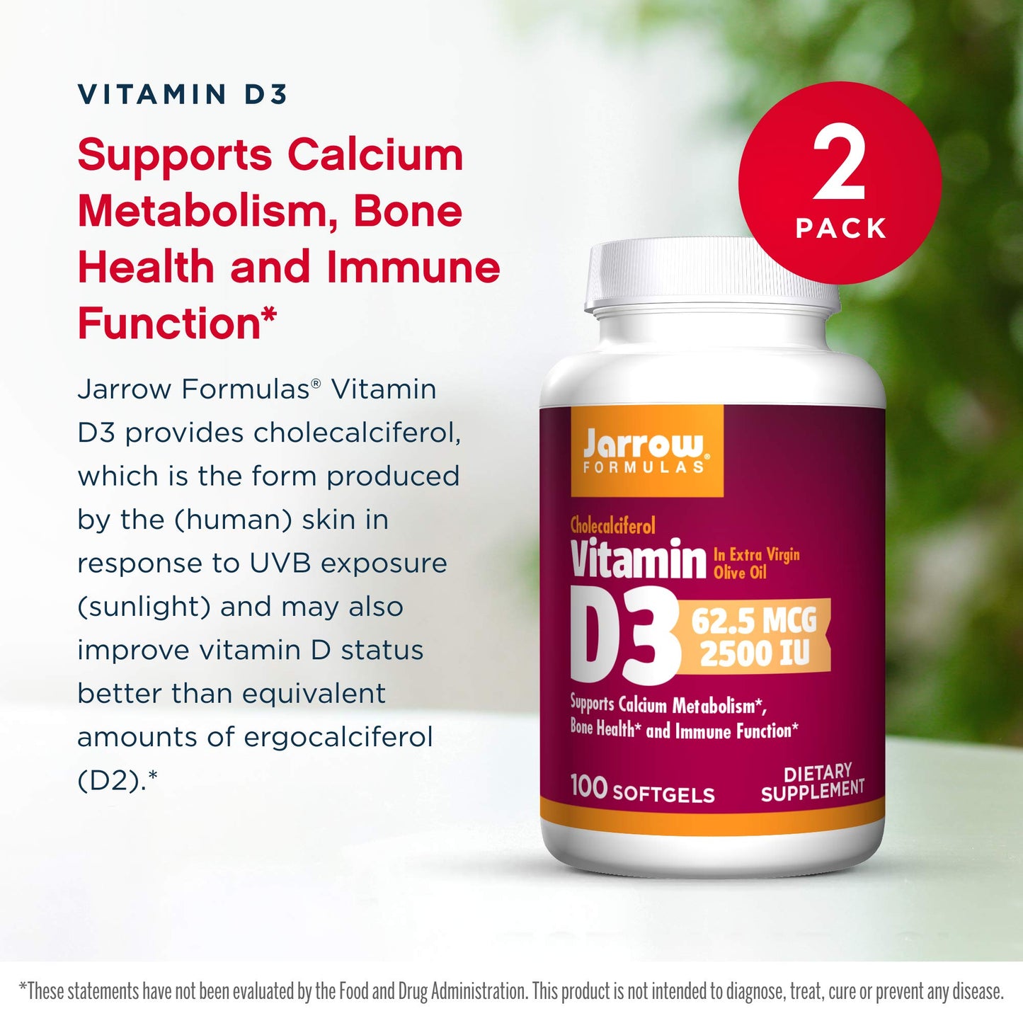 Jarrow Formulas Vitamin D3 2500 IU Softgels 200