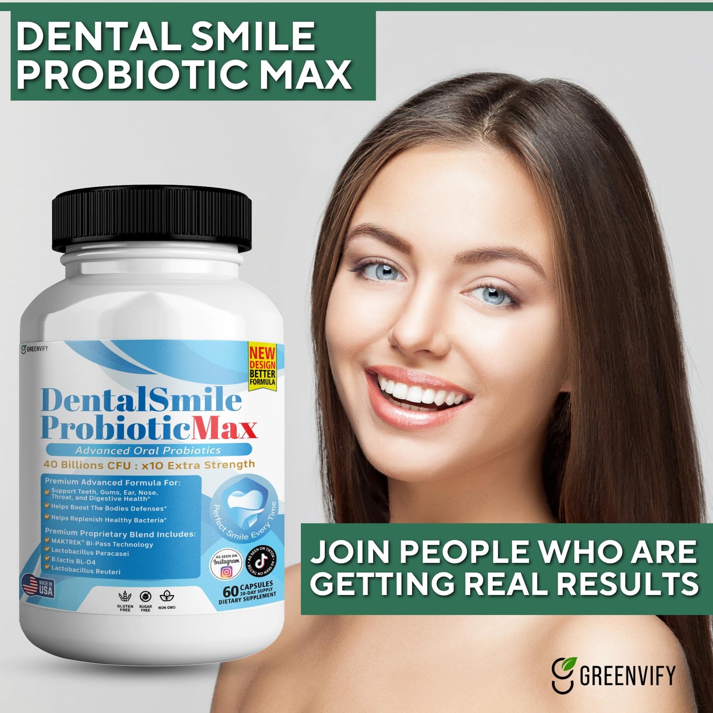 GREENVIFY DentalSmile ProbioticMax, Advanced Oral Probiotic Supplement 300 Capsules