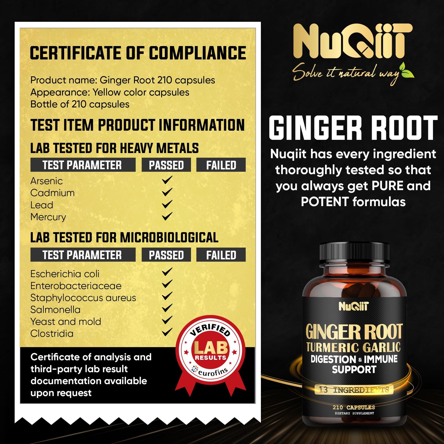 NUQIIT Ginger Supplements Capsules with Turmeric Curcumin, Garlic Bulb, Berberine HCl, Echinacea - 210 Capsules