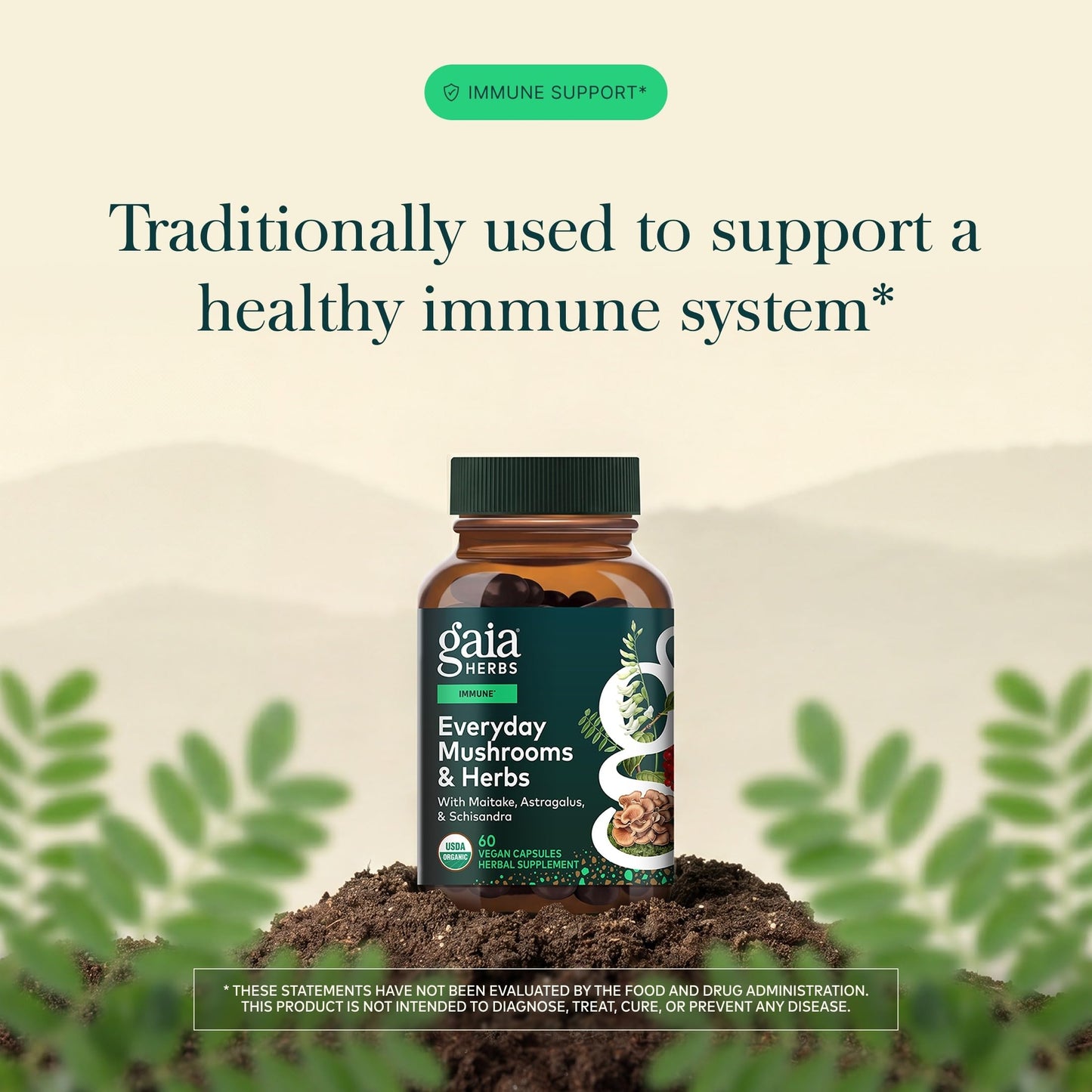Gaia Herbs Everyday Immune Mushroom & Herbal Support Supplement Capsules 60