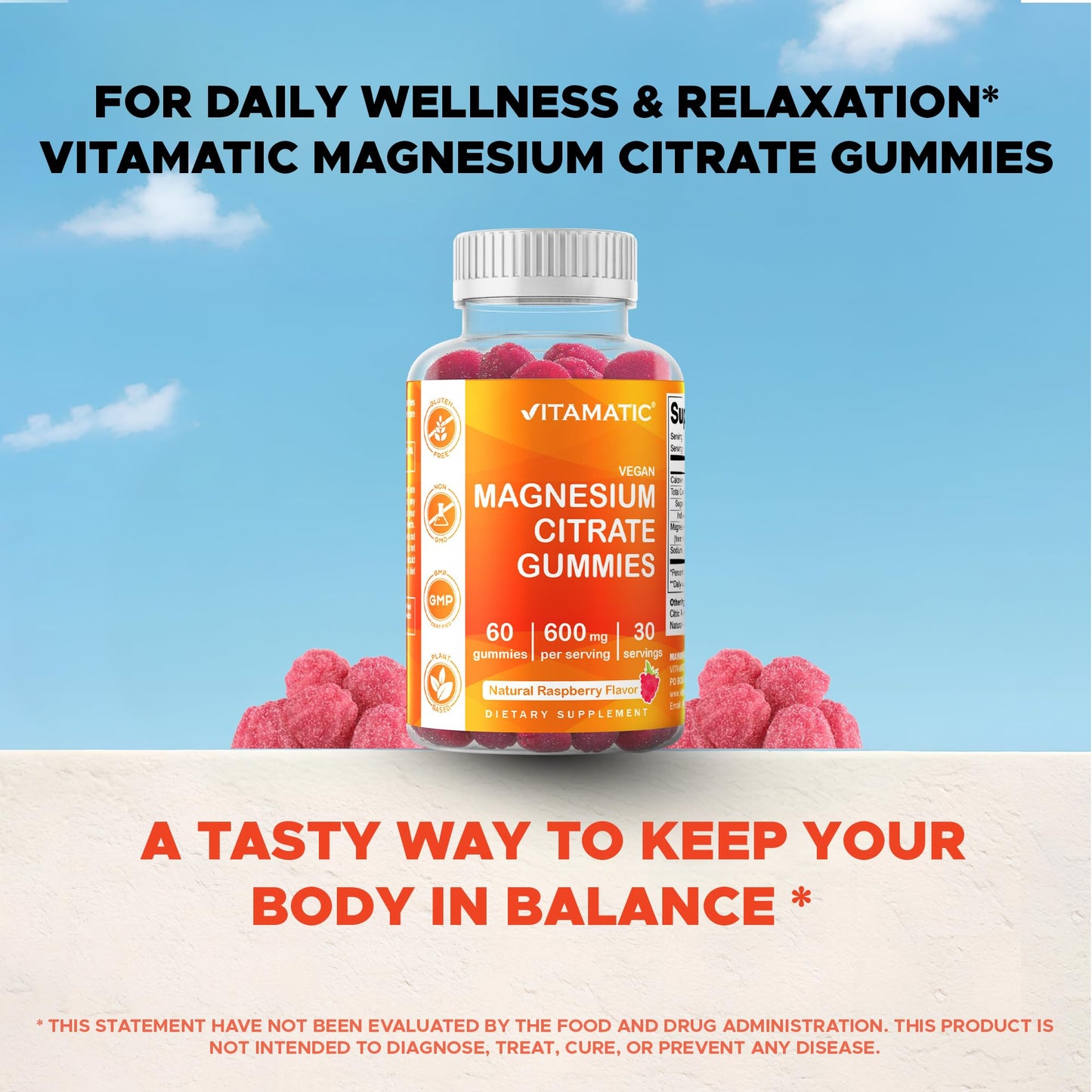 Vitamatic Magnesium Gummies 600mg per Serving 180 Gummies