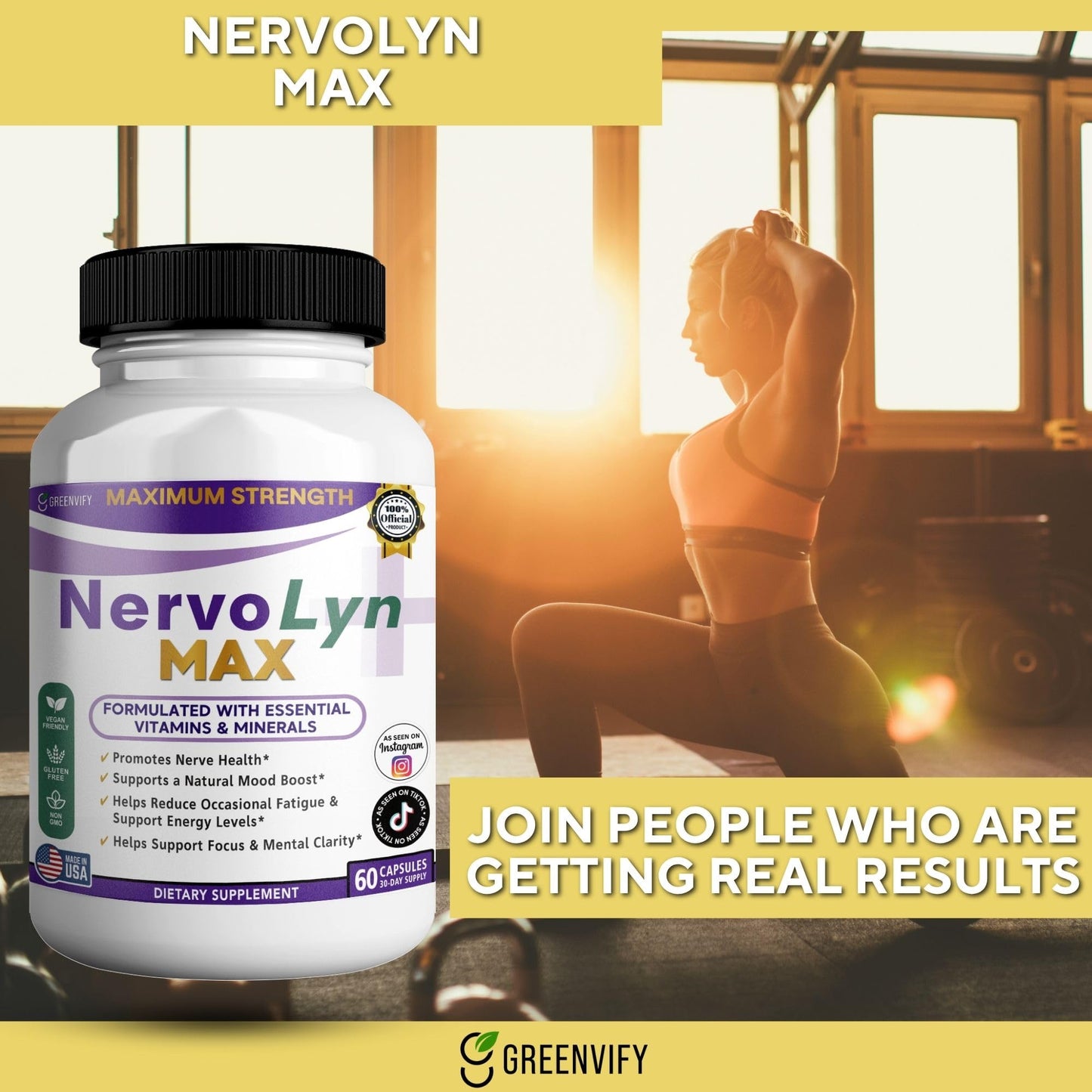 GREENVIFY NervoLyn Max Maximum Strength Nerve Support Supplement Capsules, 60 Capsules