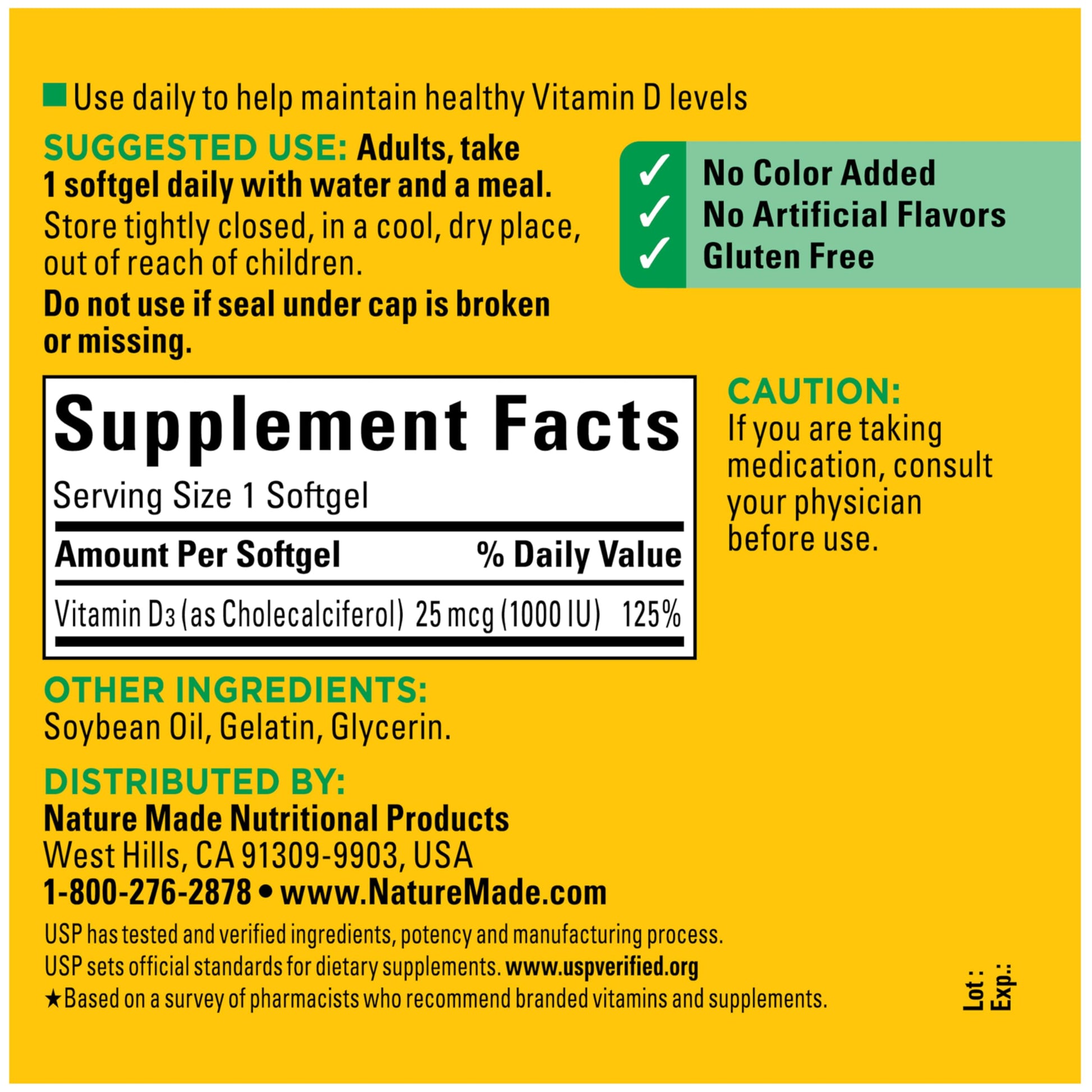 Nature Made Vitamin D-3 1000 IU Softgels, 300 Softgels