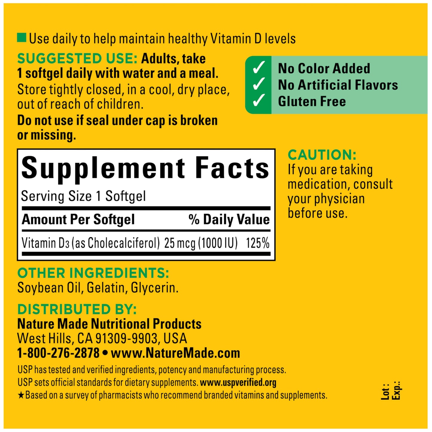 Nature Made Vitamin D3 1000 IU (25 mcg) Softgel, 300 Softgels