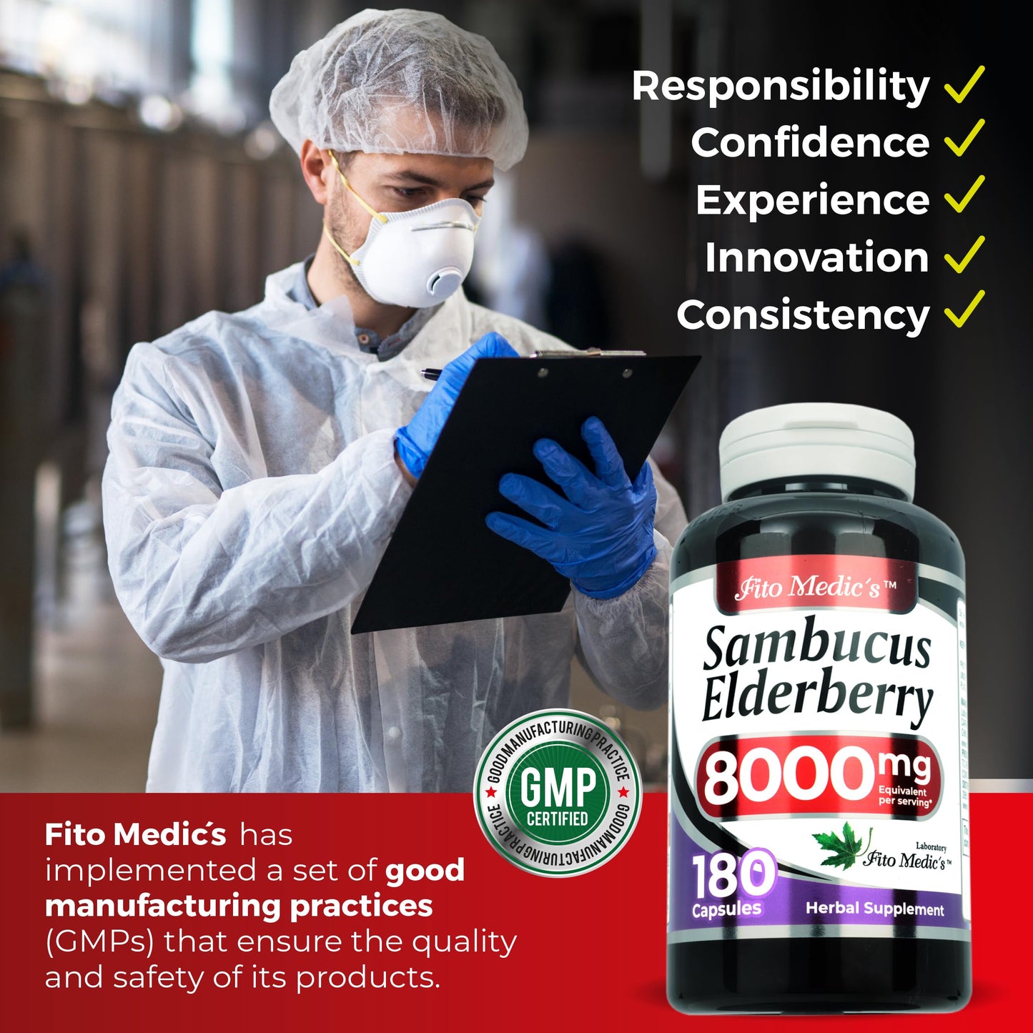 FITO MEDIC'S Lab Elderberry Supplement Sambucus Black Elderberry Capsules, 180 Capsules