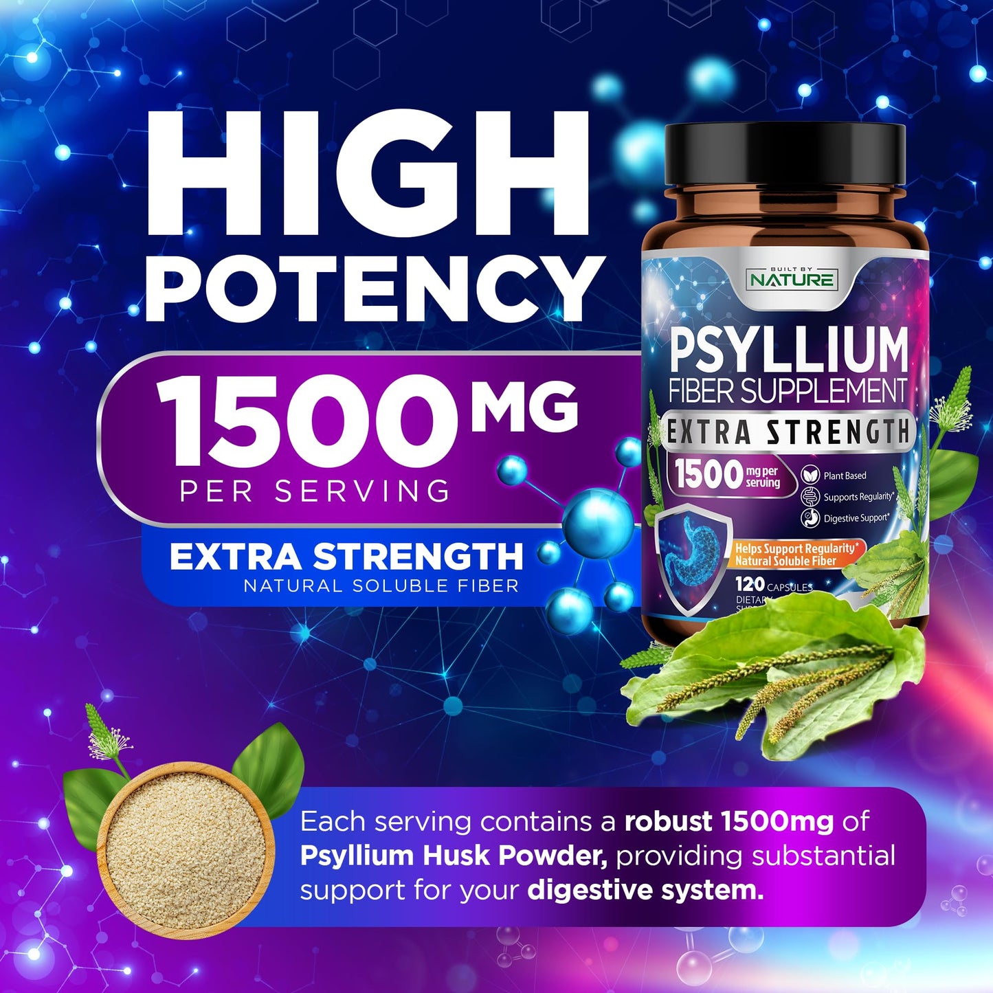 Built by Nature Psyllium Husk 1500mg Capsule 120 Capsules