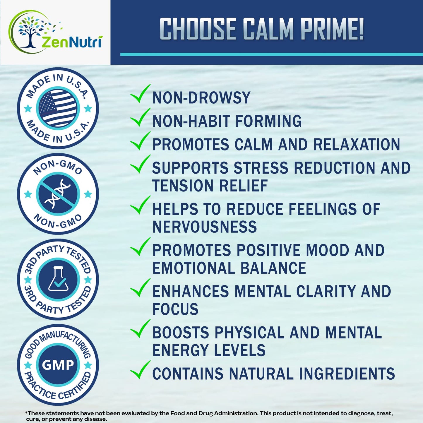 ZenNutri Calm Prime Non-Drowsy Stress Relief Supplement Capsule, 60 Count