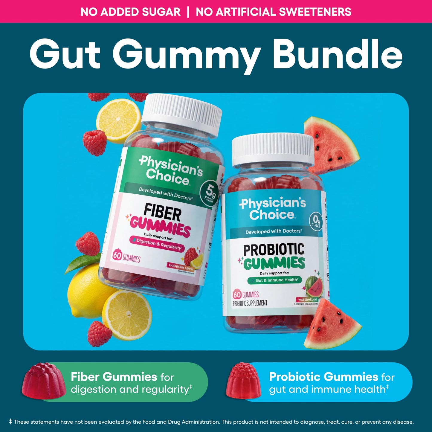 Physician's CHOICE Gut Gummy Bundle Probiotic & Fiber Gummies, 120 Gummies