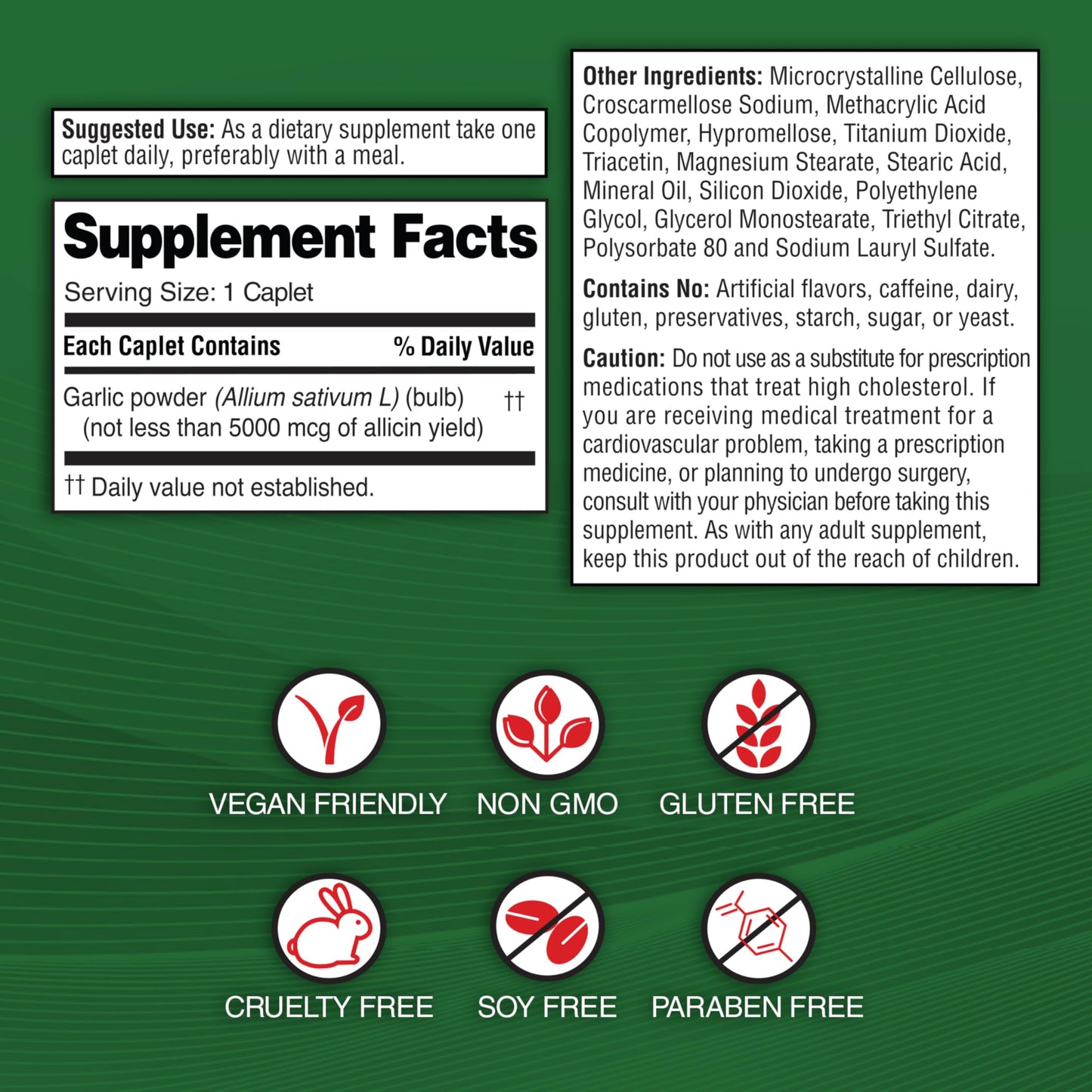 Garlique Garlic Extract Supplement Caplets 60 Count