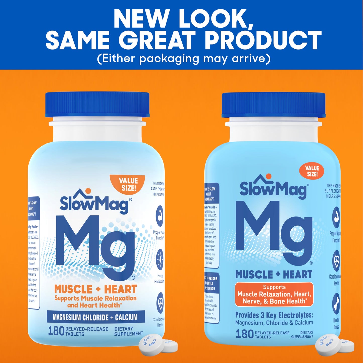 Slow-Mag Muscle & Heart Magnesium Chloride Supplement with Calcium Tablets, 180 Count