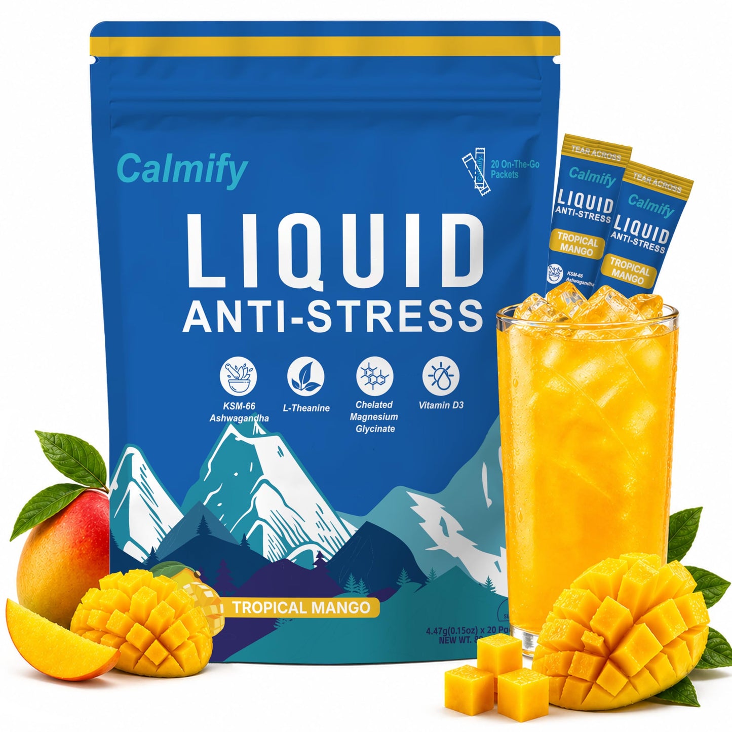 Calmify Liquid Anti Stress Cortisol Mango Powder 1 Ounce