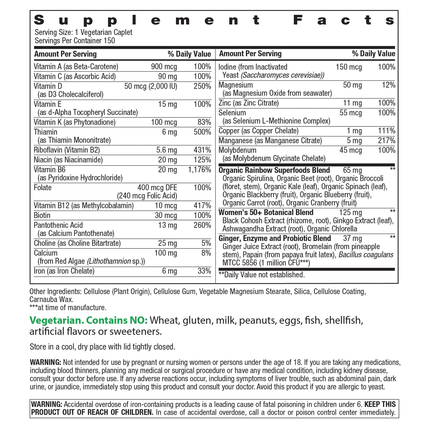 Rainbow Light Womens One + Multivitamin 50 Plus Tablet, 150 Count