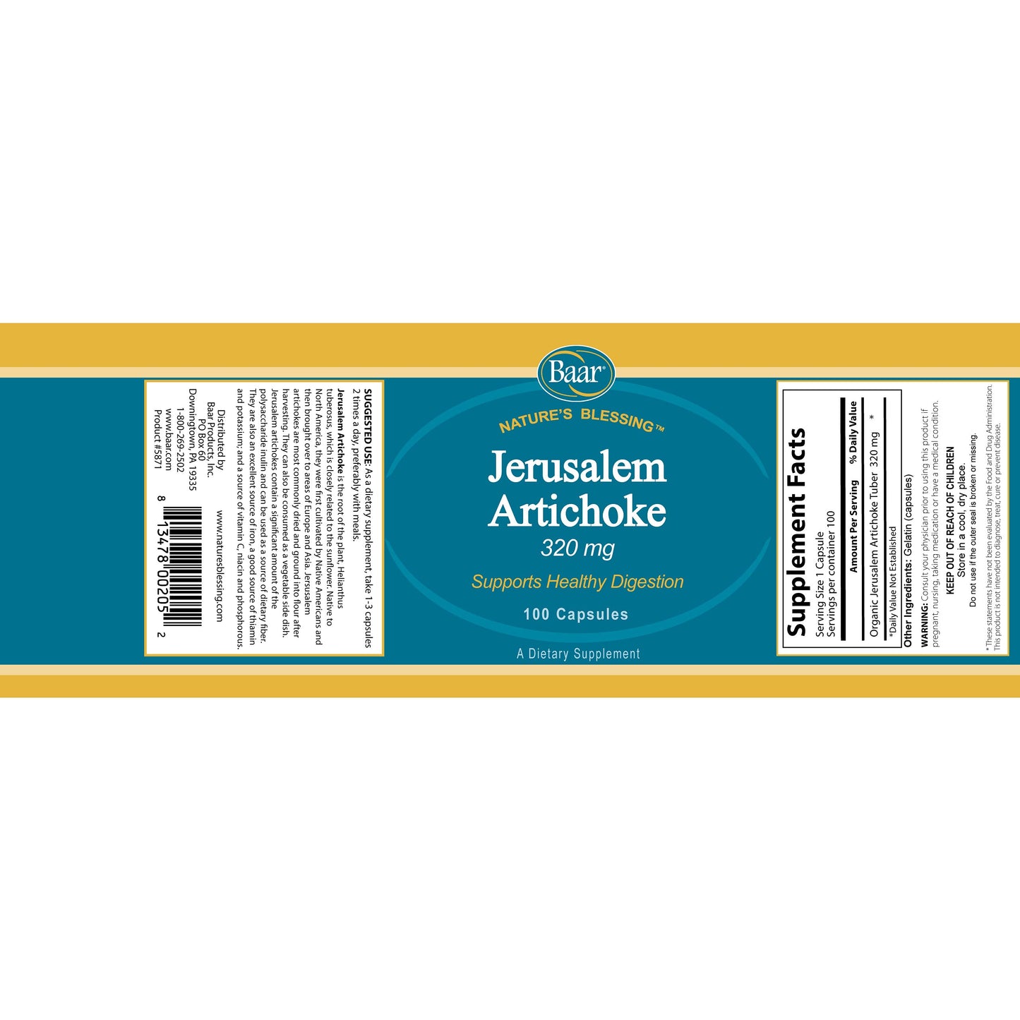 Baar Jerusalem Artichoke 320 mg Capsules, 100 Capsules