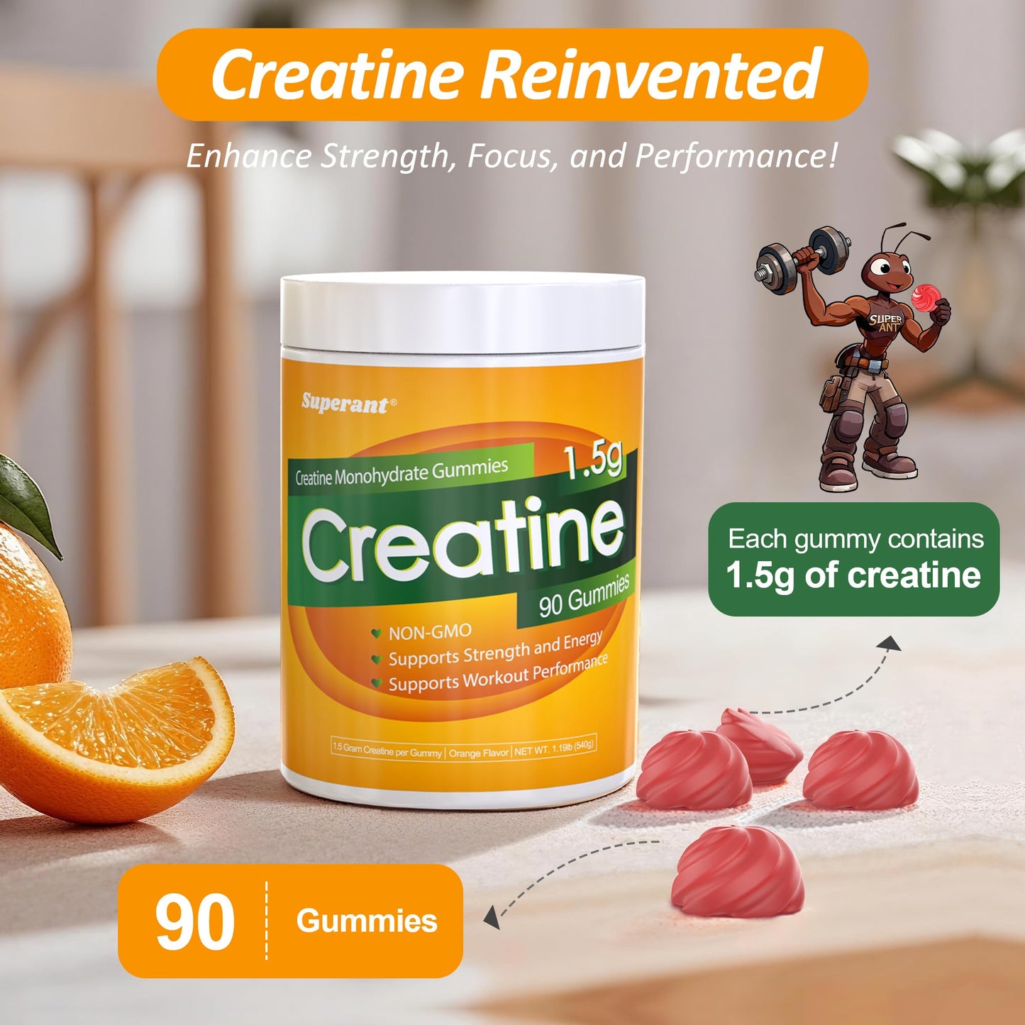 SUPERANT Creatine Monohydrate Gummies, 90 Count