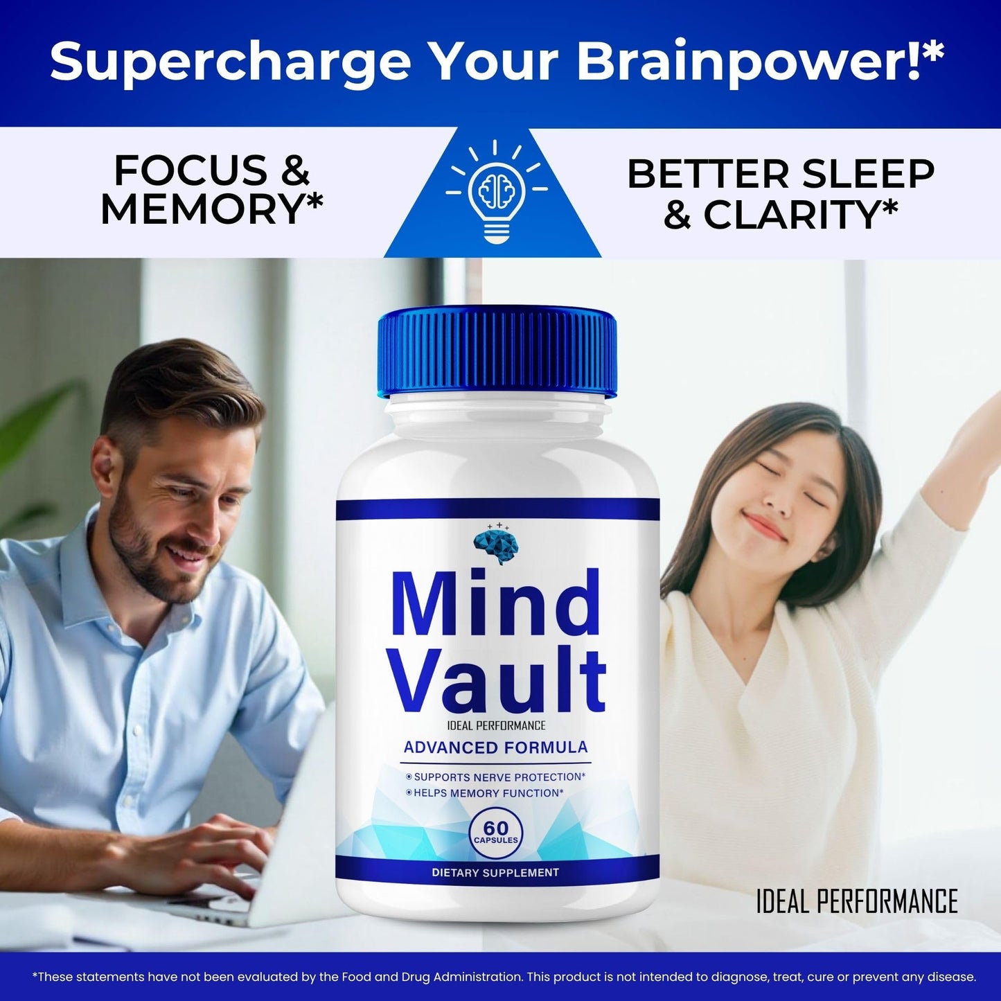 IDEAL PERFORMANCE Mind Vault Brain & Memory Supplement Capsules, 60 Capsules