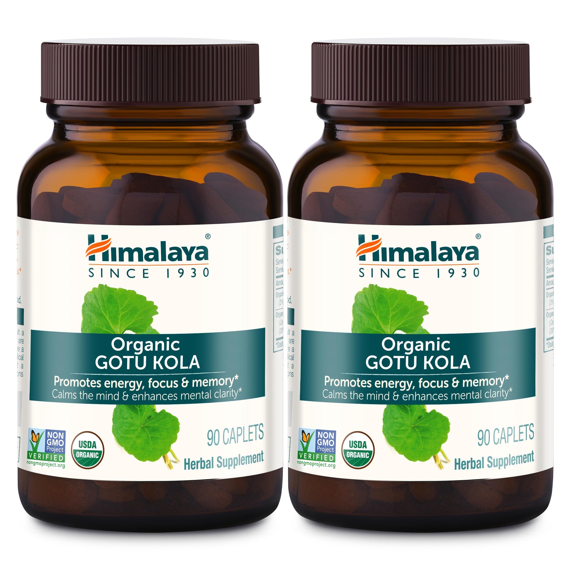 Himalaya USDA Organic Gotu Kola 650 mg Caplets, 180 Count