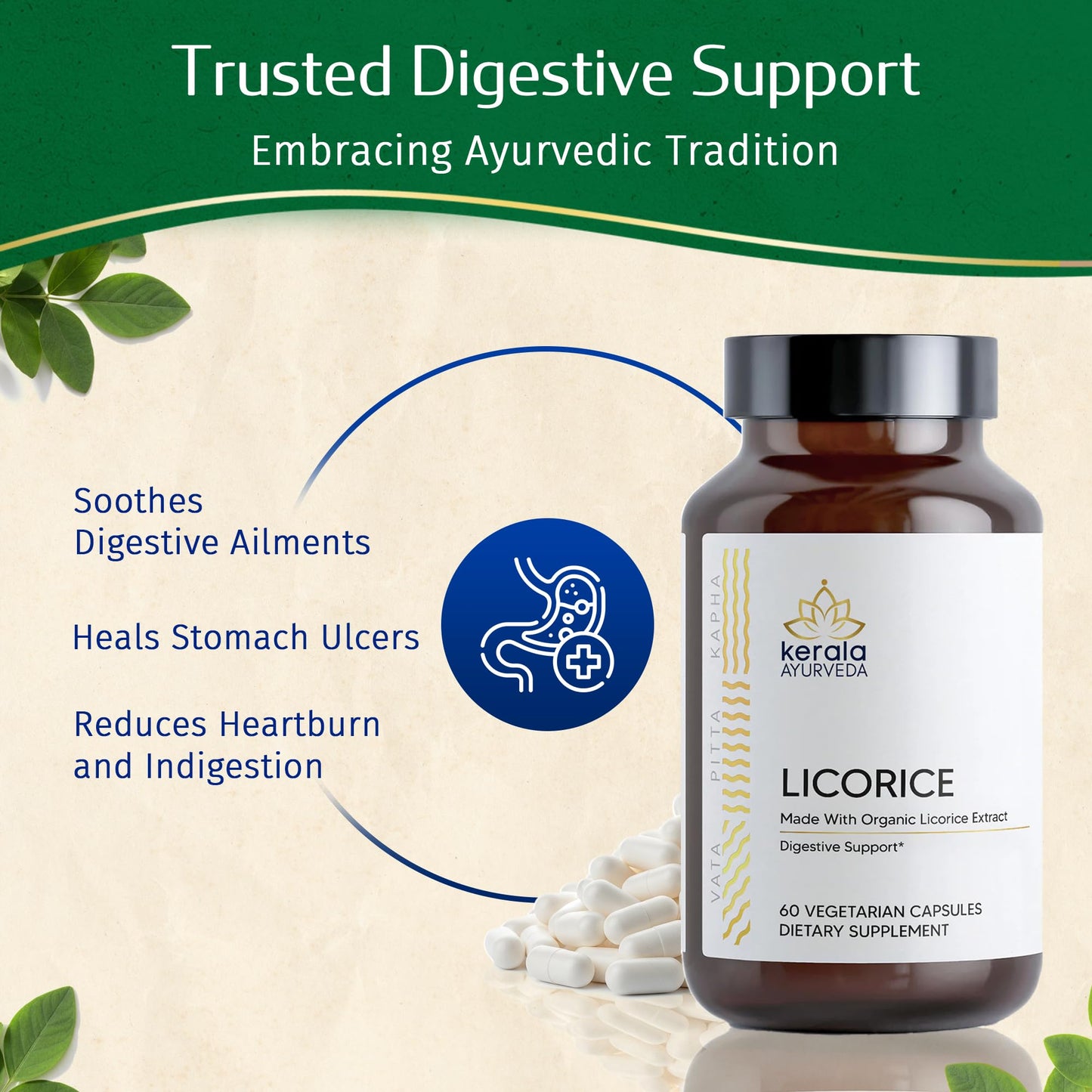 Kerala Ayurveda Licorice Root Herbal Supplement 375mg Capsules 60 Count