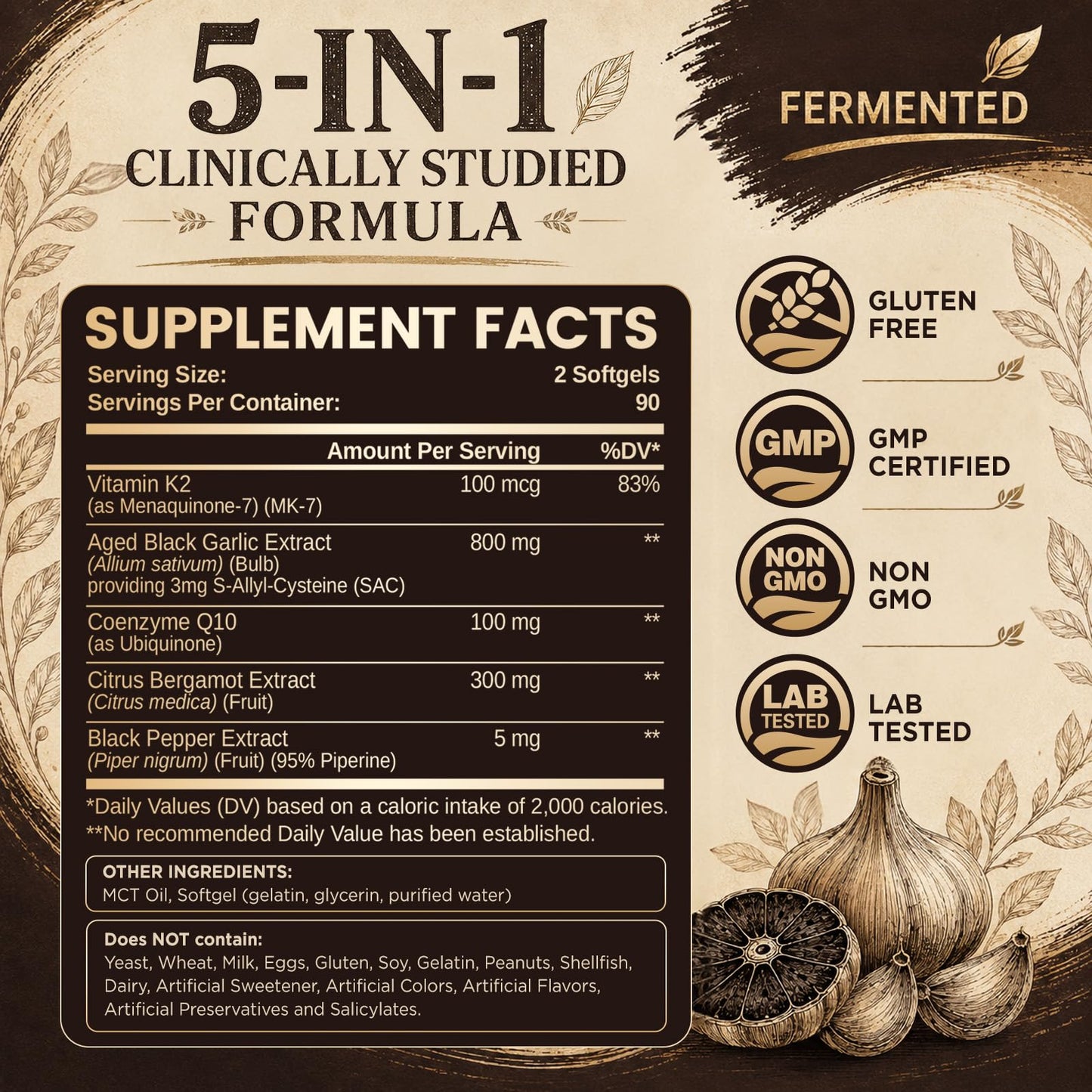 NATISLAND Aged Black Garlic Extract Softgels, 180 Softgels