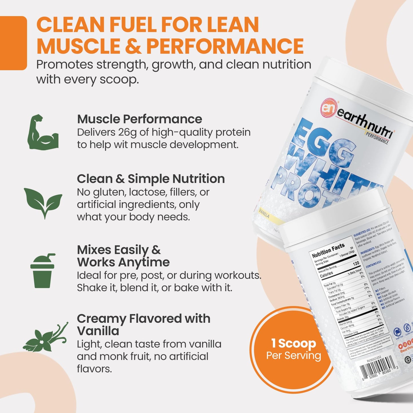EarthNutri Egg White Protein Powder 22.6 oz Vanilla