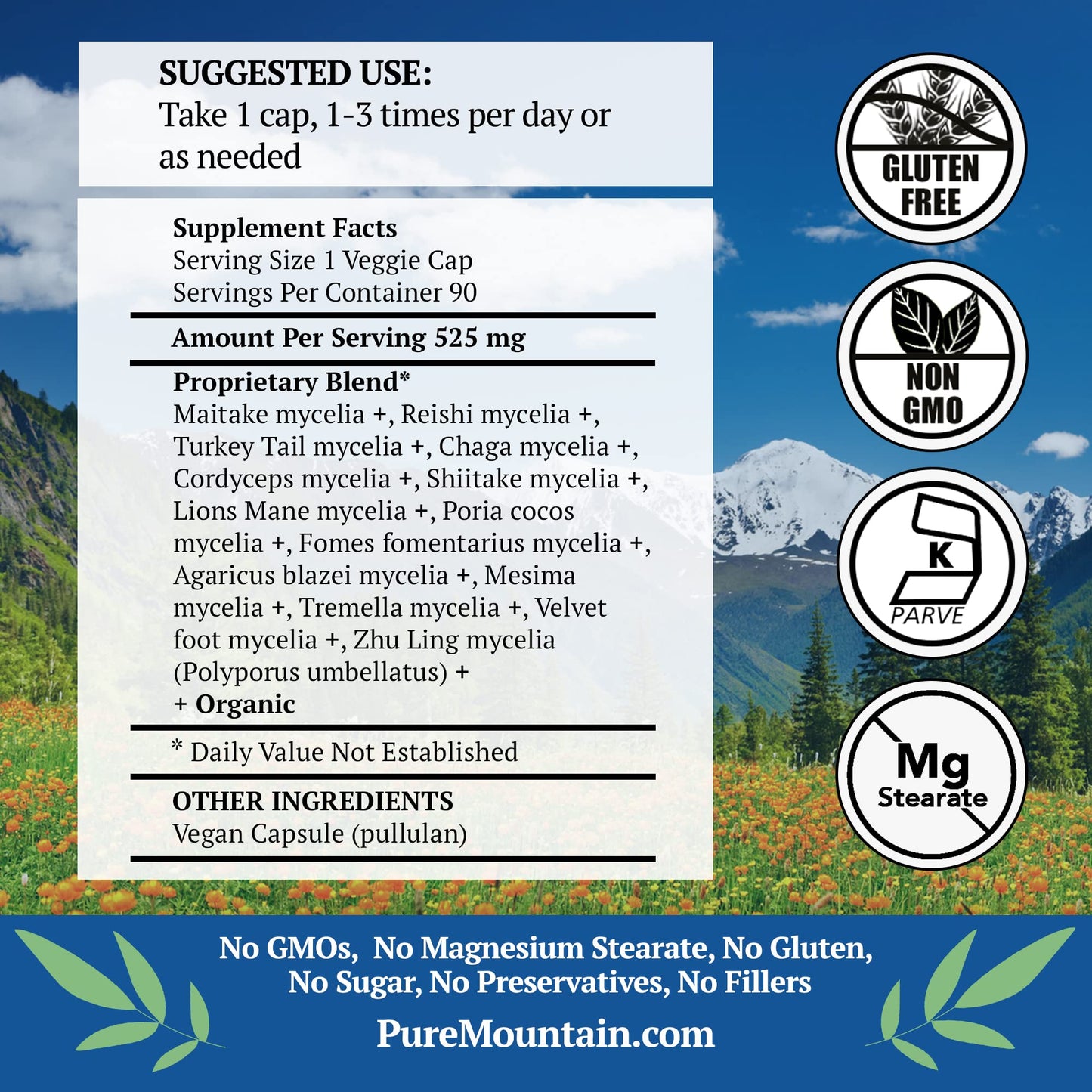 Pure Mountain Botanicals Mushroom Immune Capsules 90 Count